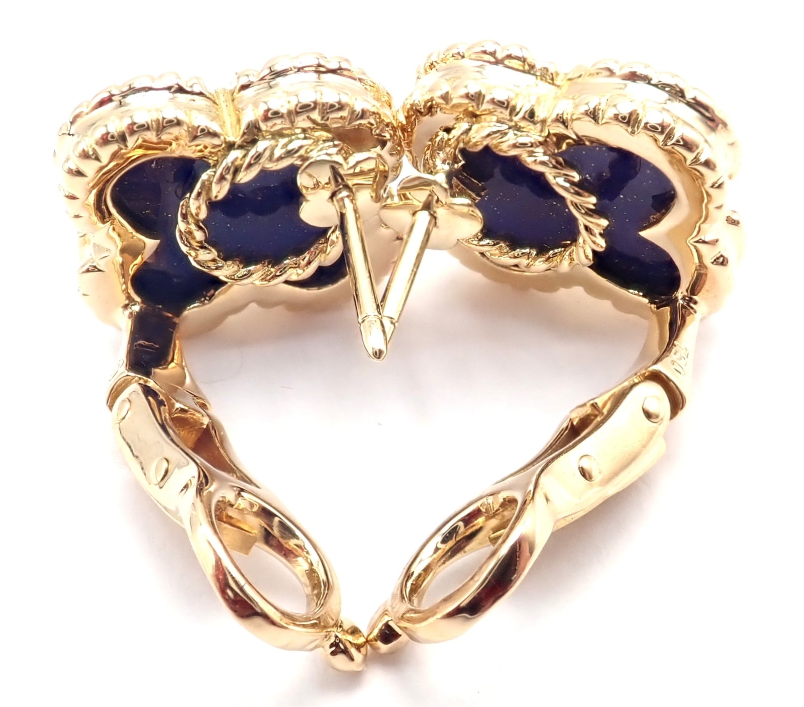 Van Cleef & Arpels 18k Yellow Gold Vintage Alhambra Blue Lapis Lazuli Earrings - Luxury Jewelry for Women, Perfect for Weddings, Parties & Special Occasions