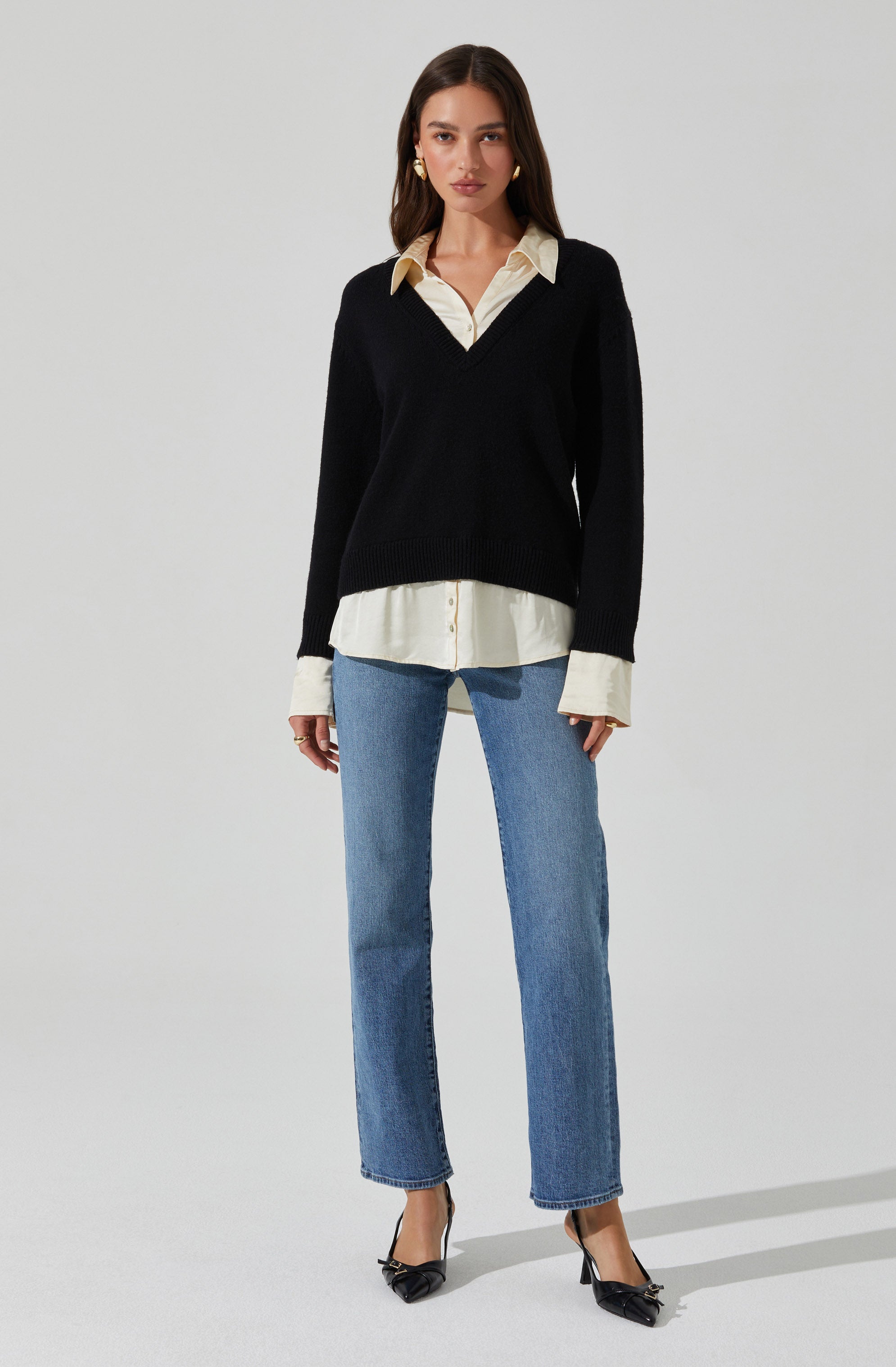 Jianna Mixed Media Layered Sweater for Women - Trendy Knit Pullover with Textured Details | Perfect for Fall Fashion, Office Wear & Casual Outfits