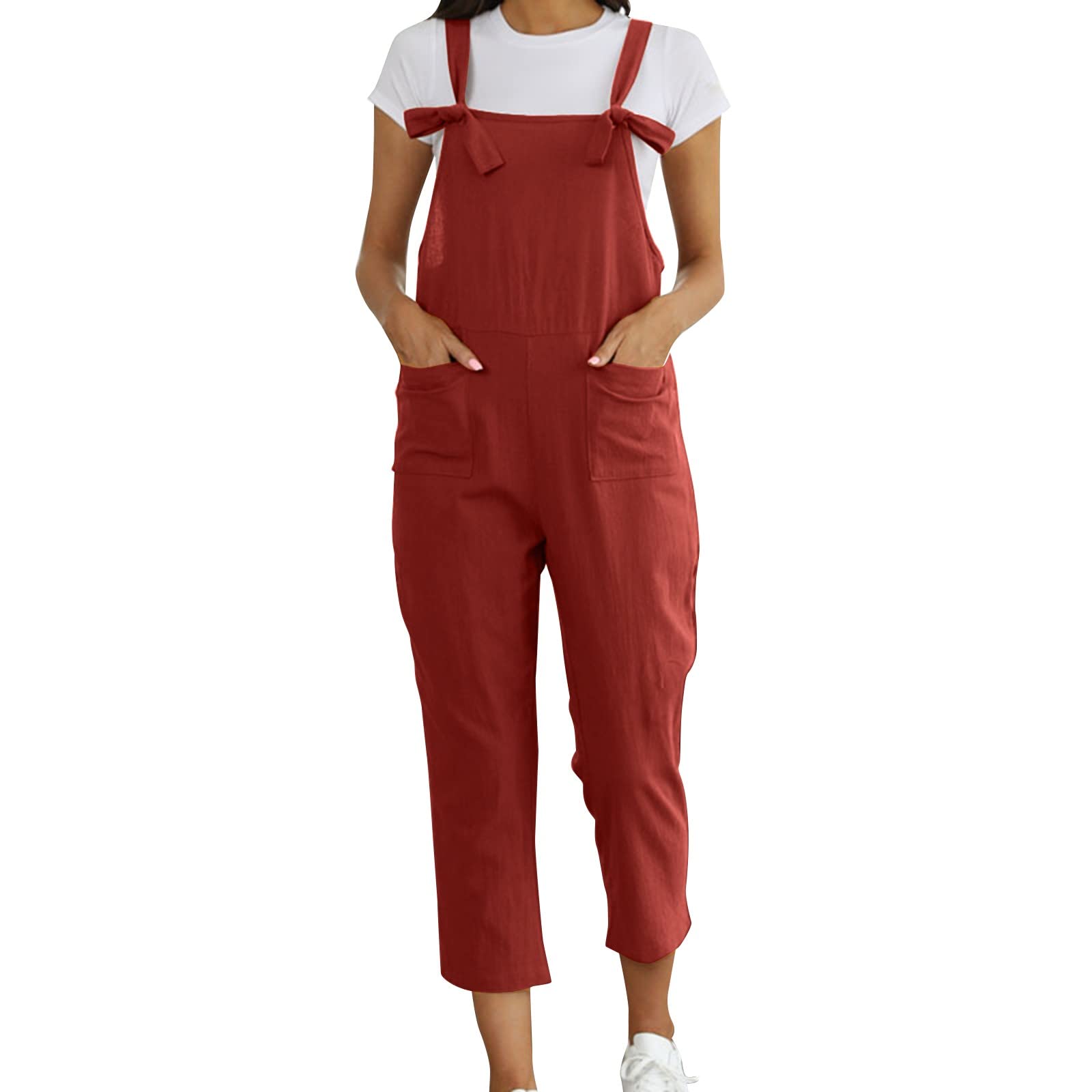 Women's Casual Washed Linen Bib Overalls - Ripped Denim Jumpsuit Romper for Summer Outfits | Perfect for Outdoor Activities, Music Festivals & Street Style Fashion