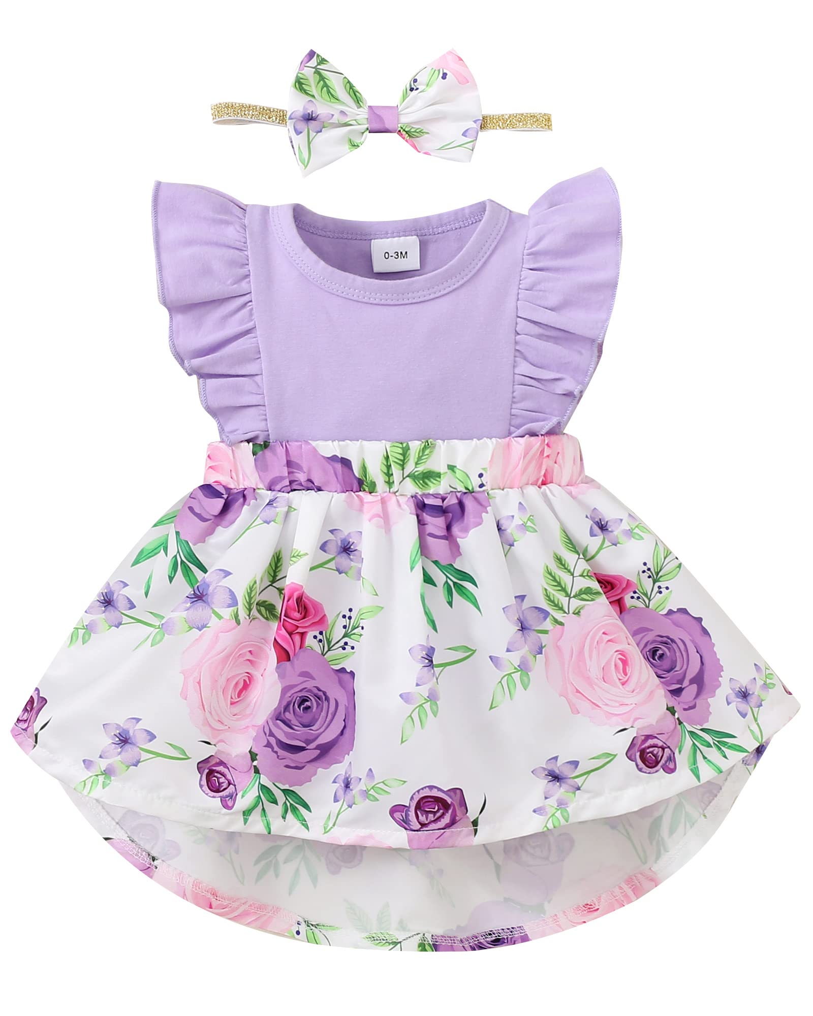 OLLUISNEO Newborn Baby Girl Summer Dress - Floral Short Sleeve Cotton Outfit for 0-24 Months | Perfect for Photoshoots, Parties & Daily Wear