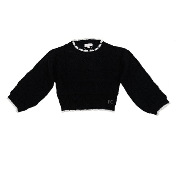 Stylish Black Heart Print Sweater for Women | Cozy Knit Pullover | Perfect for Casual Outings, Dates & Winter Layering
