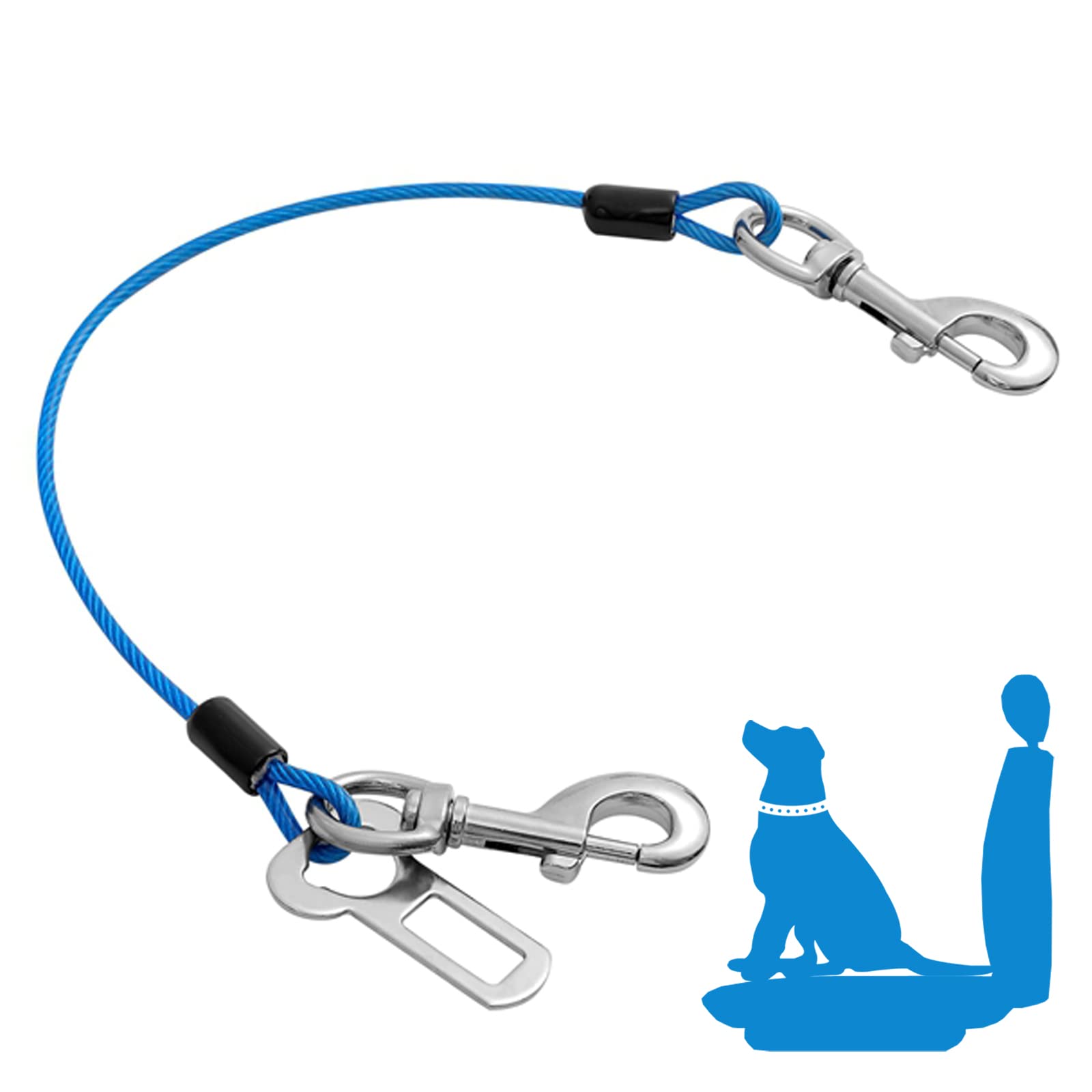 Mi Metty Dog Seat Belt Harness for Car - Safe Pet Restraint with Chew-Proof Coated Wire Leash, Double Clips & Latch Attachment (Blue, 24 Inch/60 cm) - Perfect for Road Trips, Vet Visits & Safe Car Travel with Your Dog