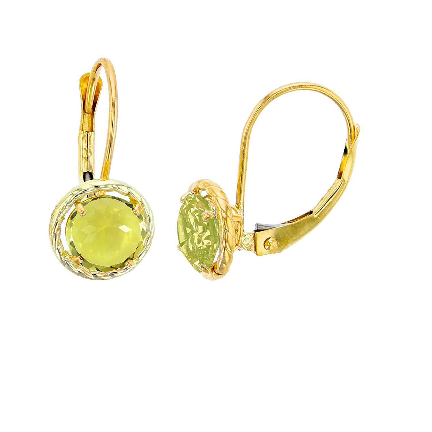 10K Yellow, White & Rose Gold 6mm Round Gemstone Leverback Earrings with Rope Frame | Genuine Birthstone Jewelry for Women | Perfect for Weddings, Parties & Everyday Wear