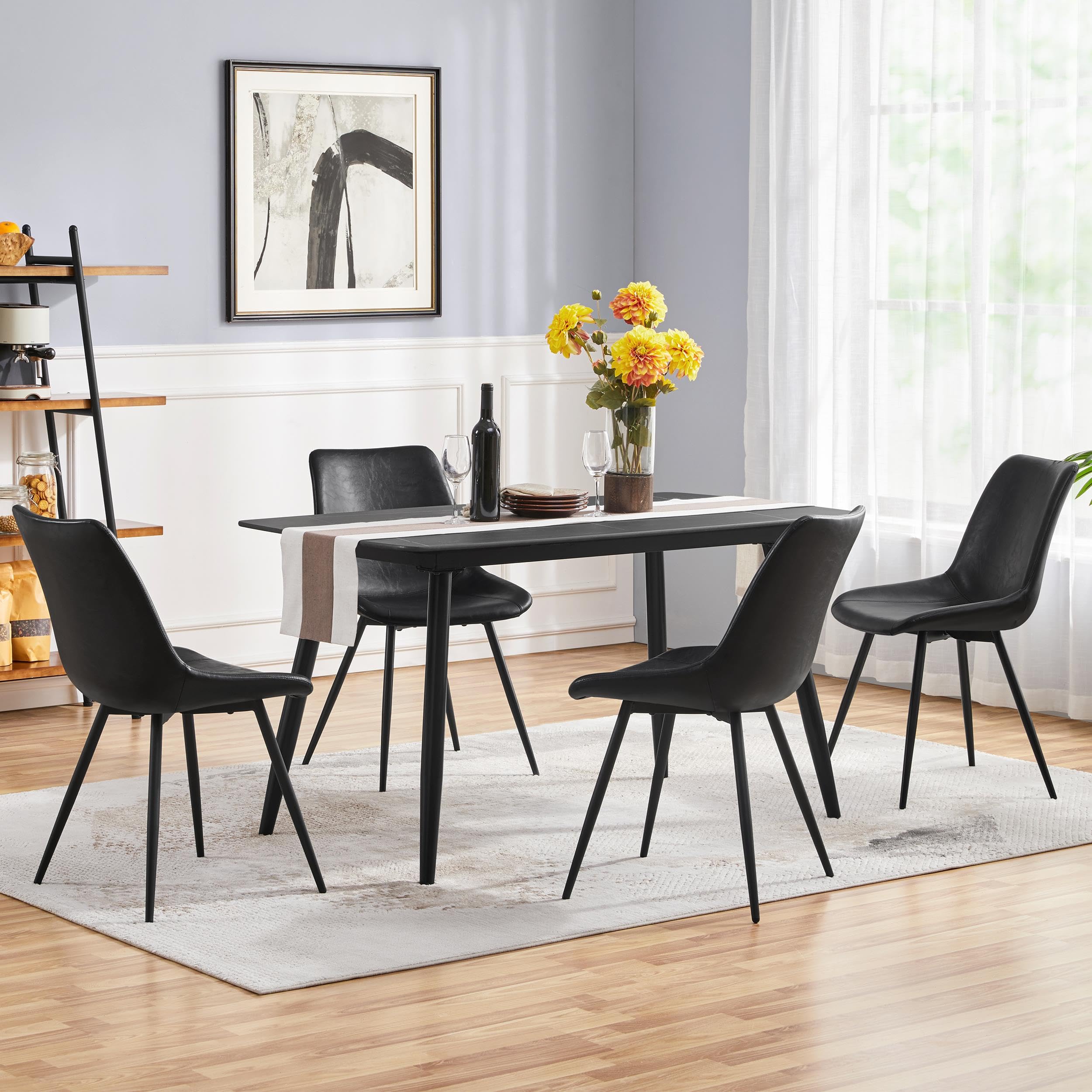 Yaheetech Mid Century Modern Dining Chairs Set of 6 - Black Faux Leather Upholstered Kitchen Chairs with Metal Legs - Perfect for Dining Room, Kitchen, Restaurant & Home Decor