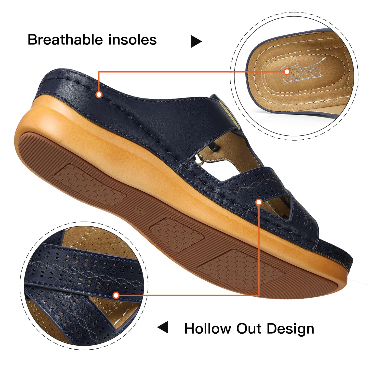 **SHIBEVER Women's Comfortable Orthopedic Wedge Sandals - Slip-On Platform Sandals for Walking, Travel & Summer Outfits**