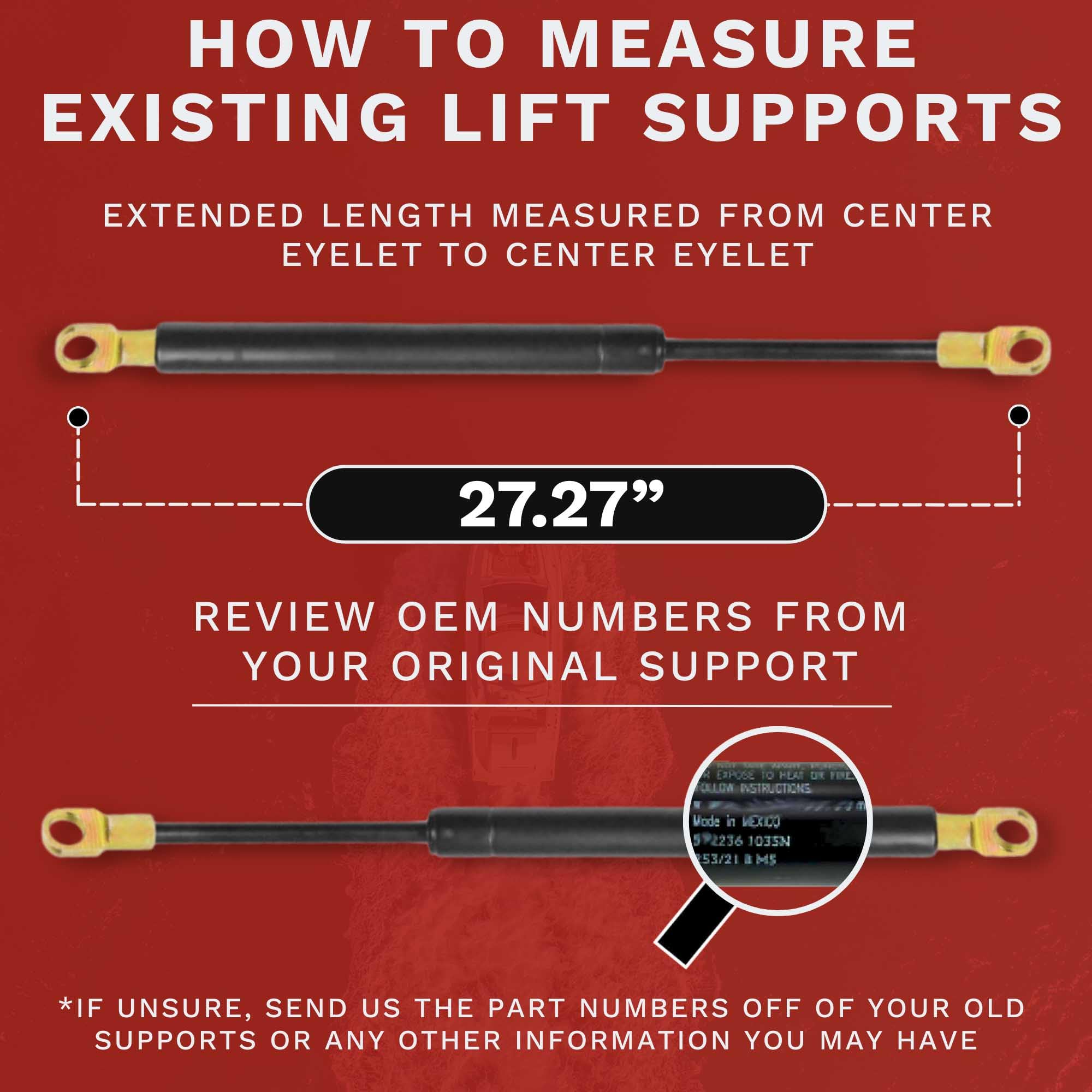 Lift Supports Depot 8mm Eyelet End Lift Supports (2-Pack) - 27.3 Inch Extended, 145lbs Capacity - Heavy Duty Shocks & Struts for Automotive, RV, and Marine Applications