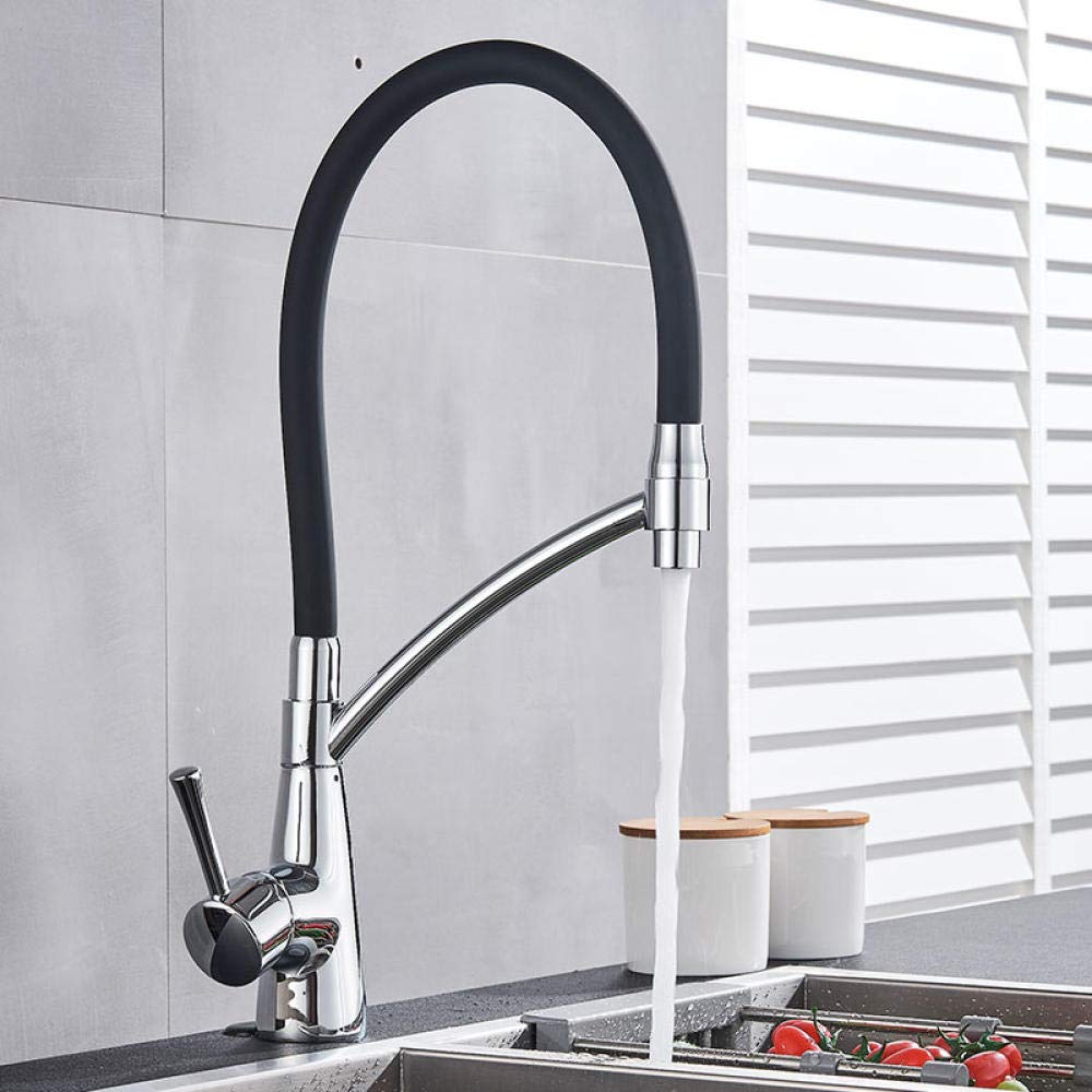 Chrome & Black Pull Down Kitchen Faucet - 360° Swivel, Single Handle Hot/Cold Water Mixer Tap for Bathroom Sink - Perfect for Modern Homes, Apartments & RV Kitchens