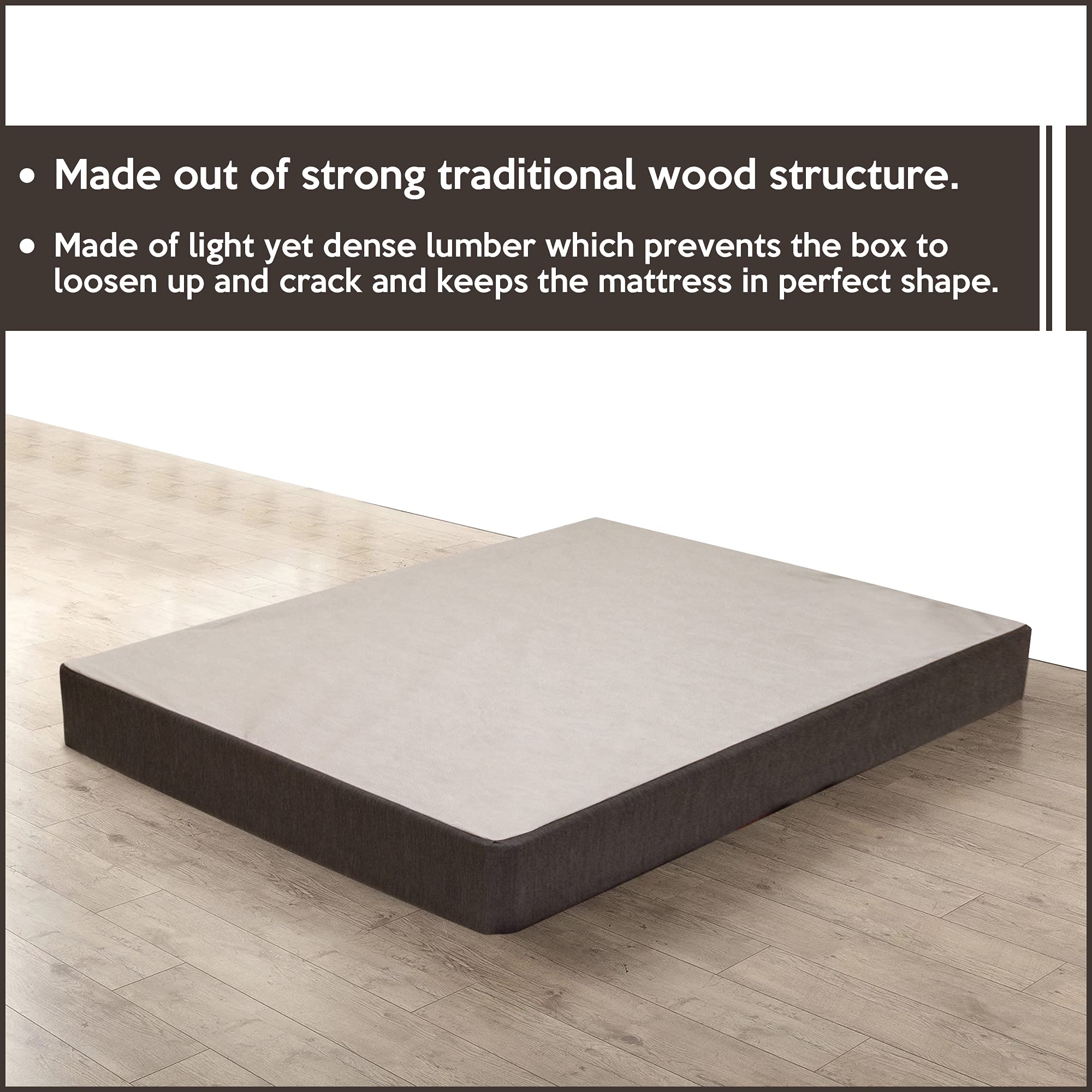 8-Inch Easy Wood Box Spring/Foundation with Simple Assembly - Twin XL, Full, Black - Sturdy Support for Mattresses, Ideal for Bedrooms, Dorms & Guest Rooms