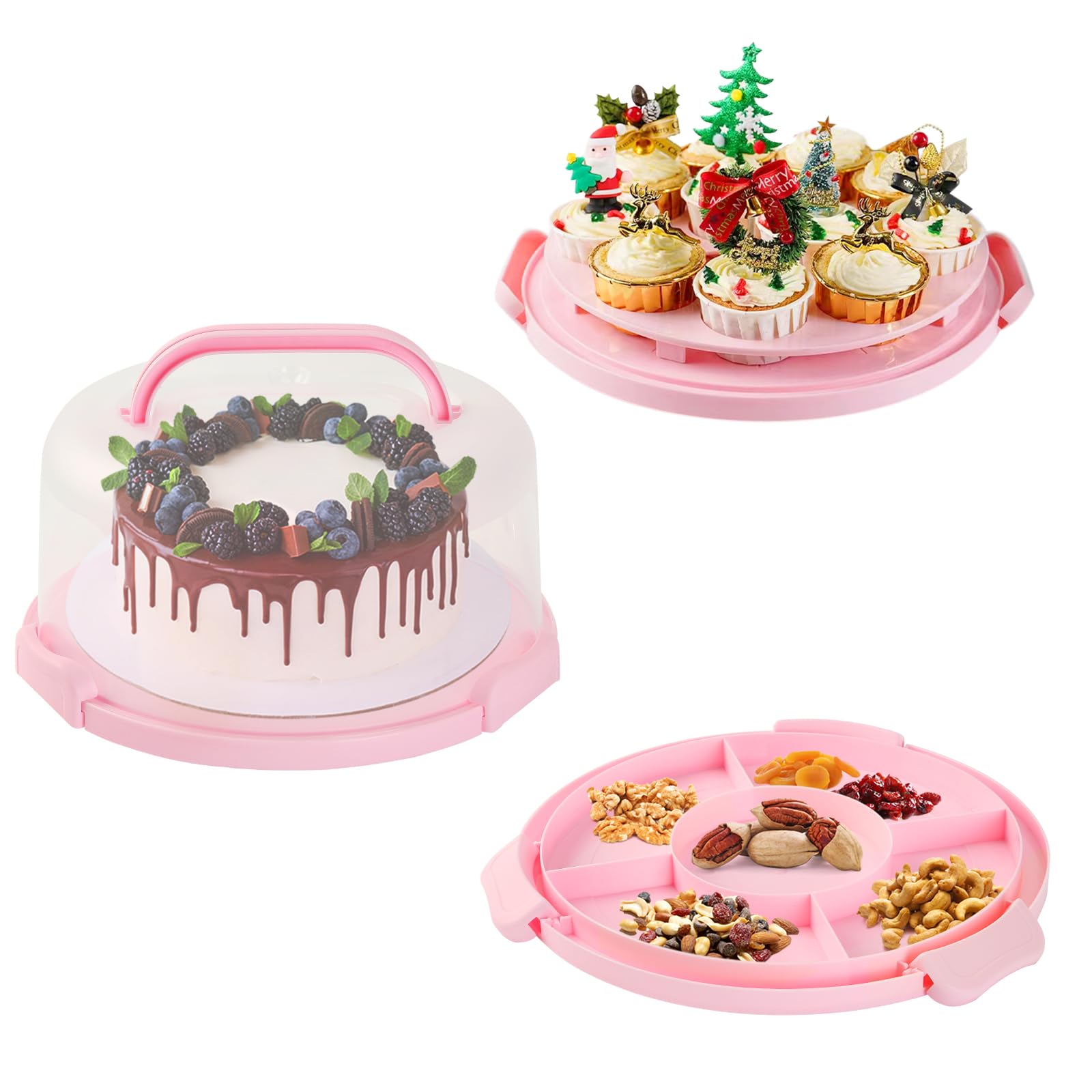 Pink Cake Carrier with Lid & Handle - Cupcake Holder & Turntable for Baking, Transporting & Decorating | Perfect for Birthday Parties, Weddings & Home Baking