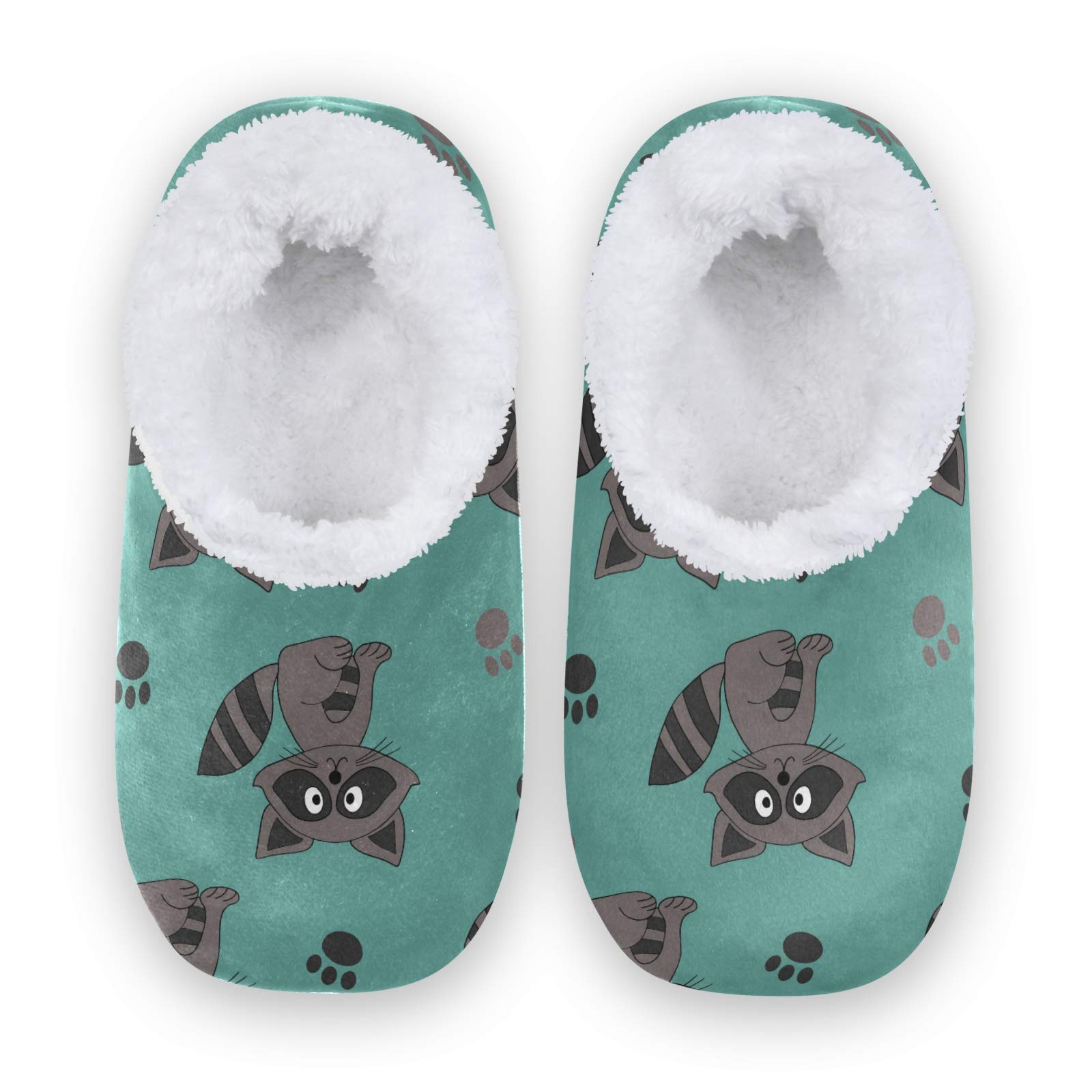 Soft Coral Fleece Raccoon Paw Print Slippers for Women & Men - Cozy Indoor/Outdoor House Shoes for Kids & Adults - Perfect for Winter, Lounge, and Home Comfort