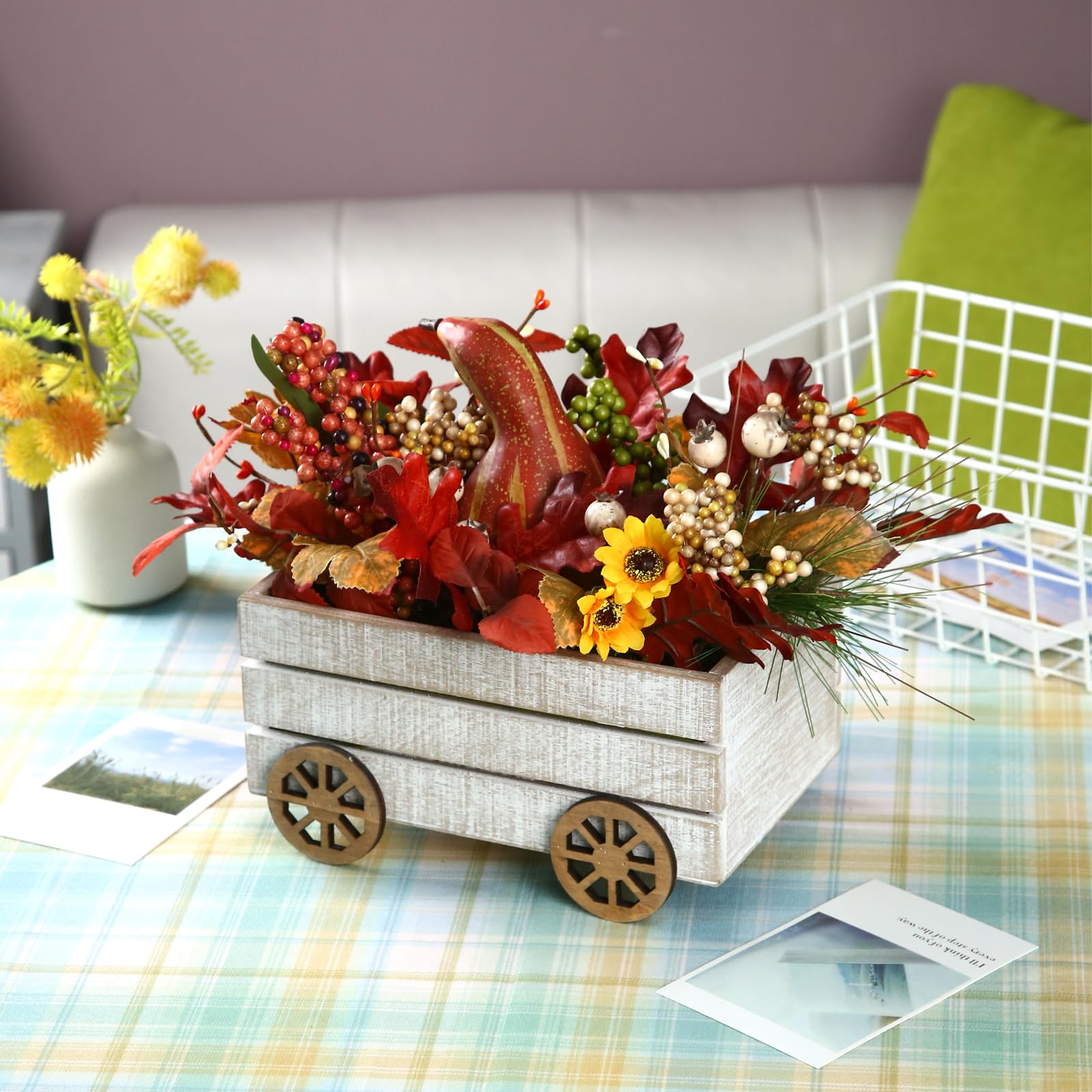 Mini Fall Pumpkin Car Decor with 1 Pumpkin - Farmhouse Thanksgiving Decor for Home, Living Room & Tables | Grateful Blessed Harvest Decorations for Autumn Season, Holiday Centerpiece & Cozy Home Ambiance