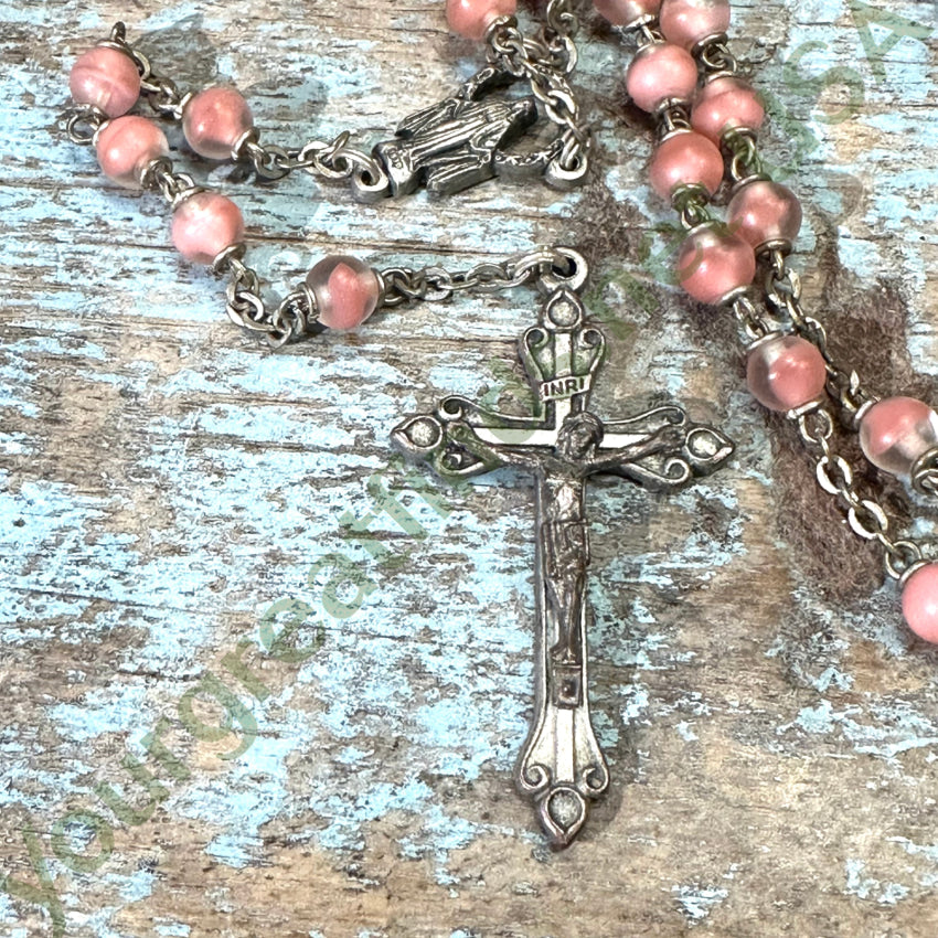 Vintage Italian Pink Glass Bead Rosary - Handmade Catholic Prayer Beads for Women, Men & Religious Gifts | Perfect for Prayer, Meditation & Spiritual Protection