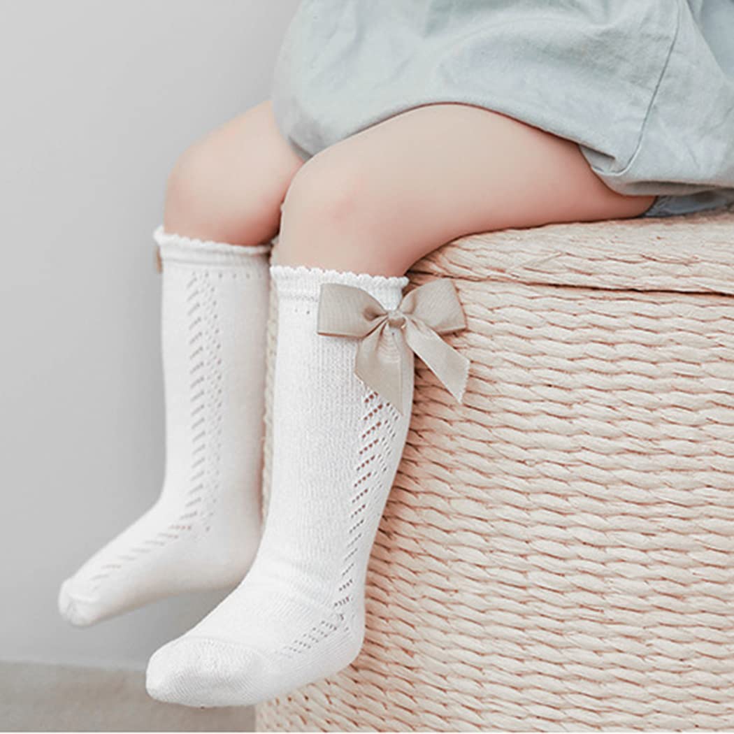 Baby Girls Knee High Socks - Toddler Bow Mesh Breathable Dress Socks | Kids Cotton Tube Uniform Stockings for School, Dance & Special Occasions