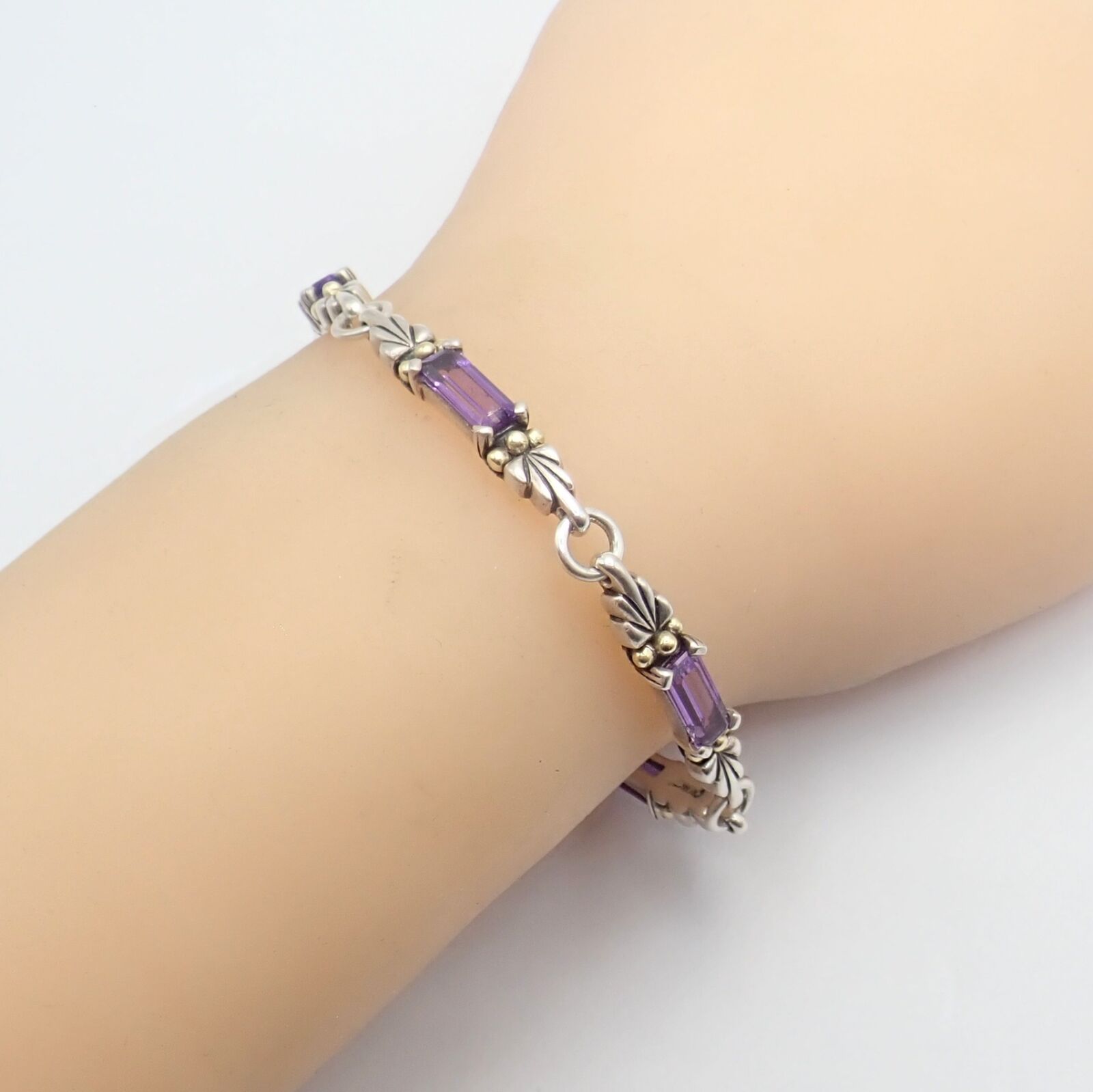 Authentic 18K Yellow Gold & Silver Amethyst Bracelet with Lagos Caviar - Elegant Jewelry for Women, Perfect for Parties, Weddings & Special Occasions
