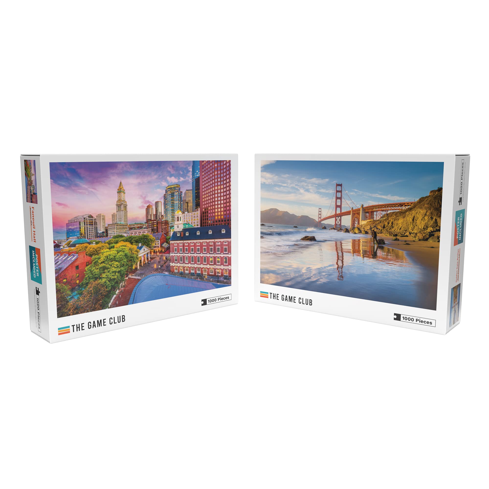 USA City Puzzle Pack - 1000-Piece Boston & San Francisco Jigsaw Puzzles for Adults & Kids - Family Game Night