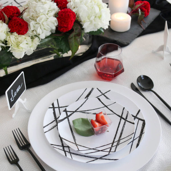 10 Pack White and Black Round Plastic Plates - Durable Dishware for Parties, Picnics, and Everyday Dining | BPA-Free & Dishwasher Safe