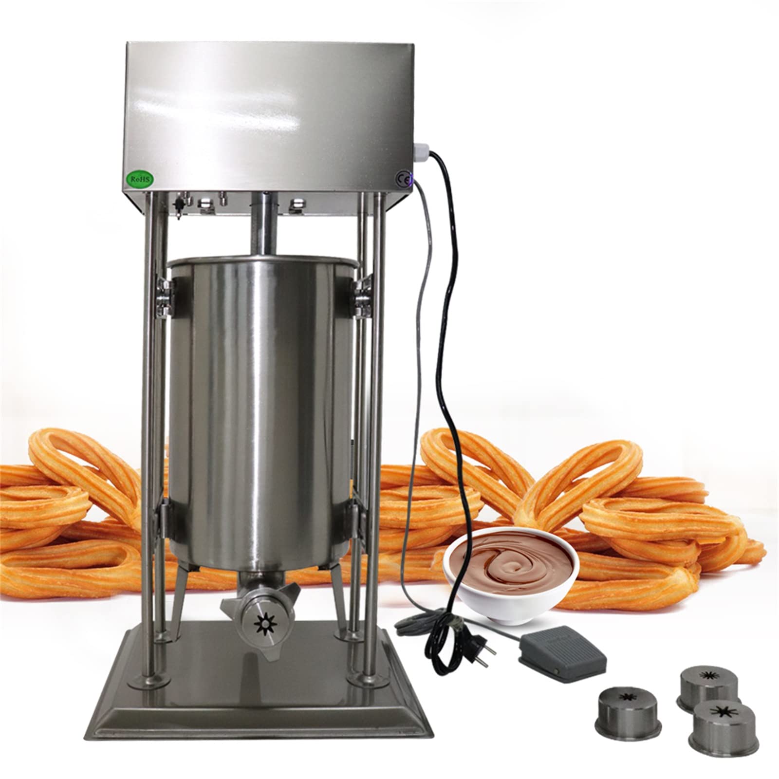 Commercial Electric Churros Maker Machine - 15L/3.96Gallon Vertical Spanish Churros Maker with 4 Nozzles - Perfect for Restaurants, Food Trucks & Catering Businesses