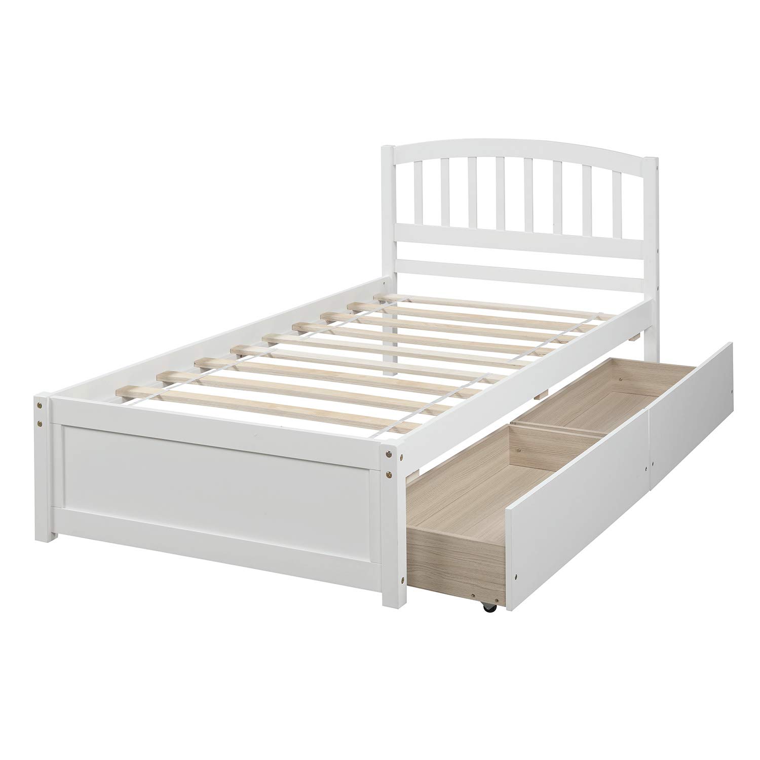 Twin Platform Storage Bed Frame with 2 Drawers & Headboard - White Wooden Bed for Small Space & Guest Room - Perfect for Apartments, Dorms & Modern Bedrooms