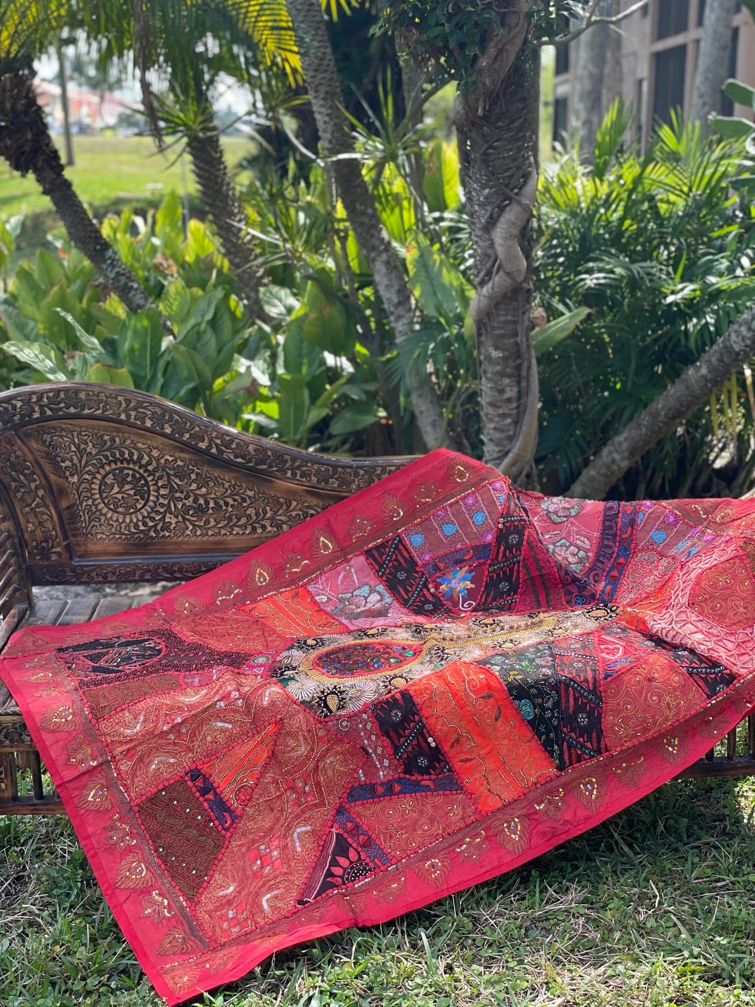 Vibrant Red Indian Tapestry Wall Hanging - Bohemian Decor for Living Room, Bedroom & Dorm - Handwoven Cotton Fabric Art for Home & Festival Decor