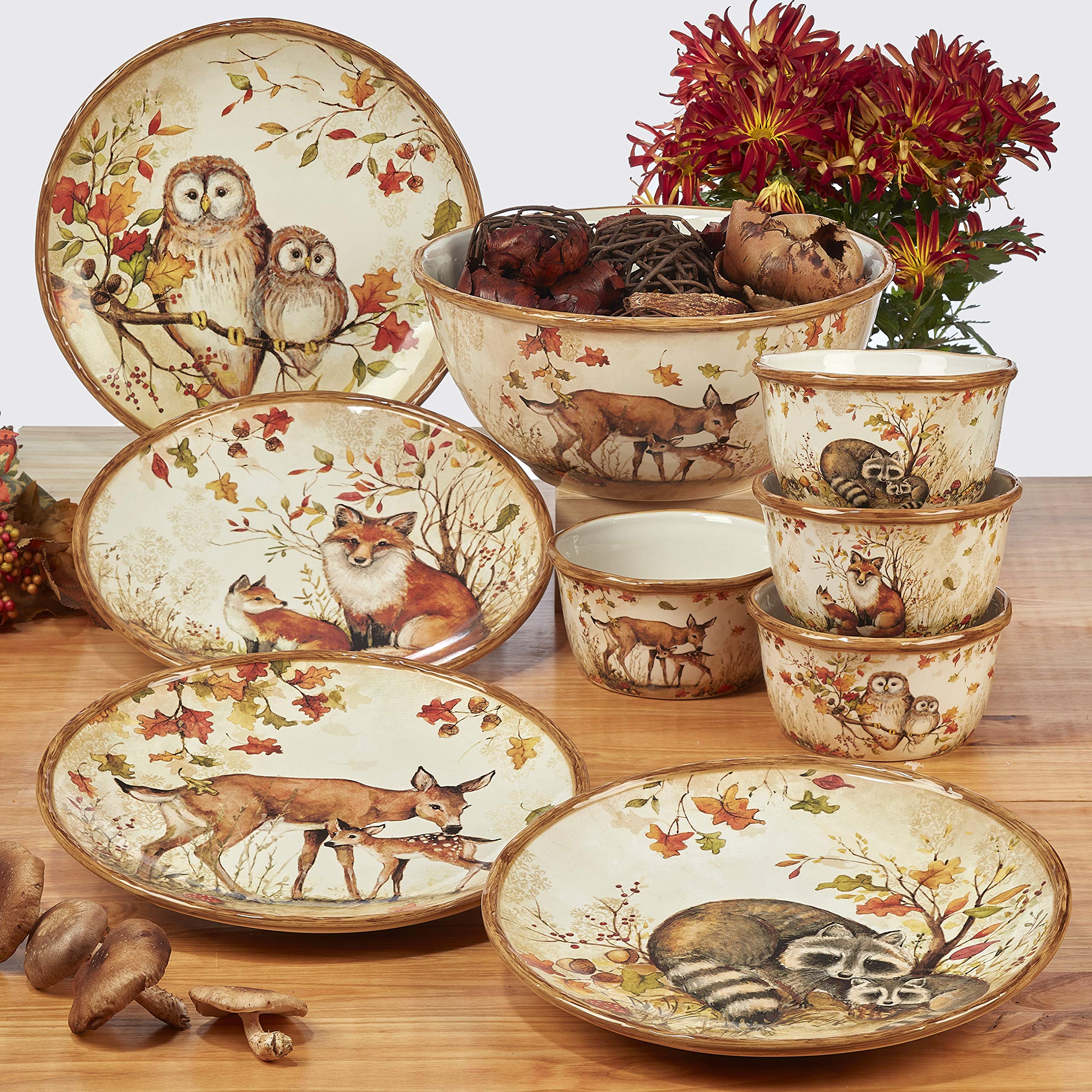 Certified International Pine Forest 24 oz. Soup and Cereal Bowls, Set of 4 - Durable Porcelain Bowls for Soup, Cereal, Pasta, Ice Cream & Everyday Dining