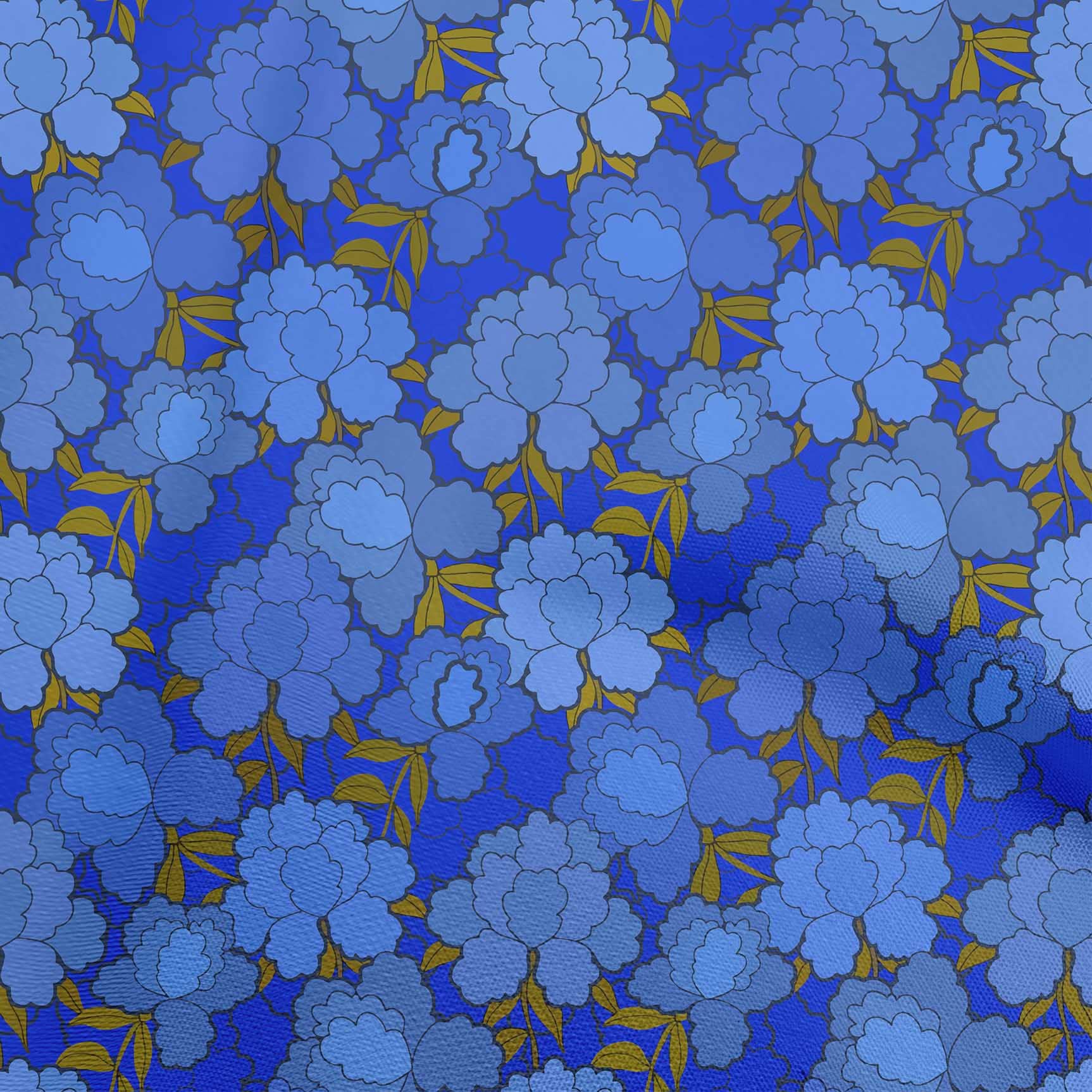 oneOone Rayon Blue Fabric - Asian Chinese Floral Print Sewing Material by The Yard (56