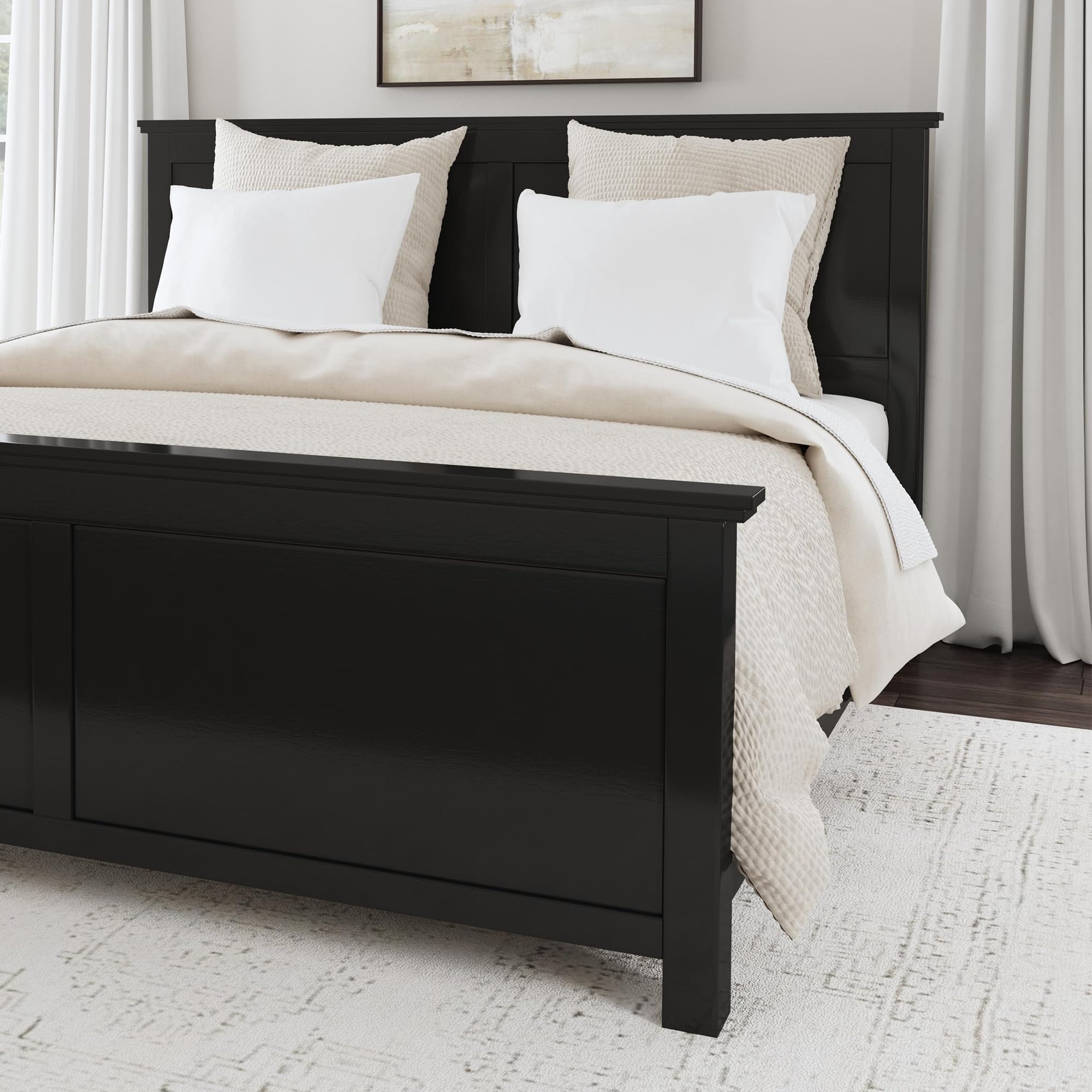 Homestyles Oak Park King Size Bed Frame with 2 Nightstands - Solid Wood Bedroom Set in Black Finish | Perfect for Master Bedroom, Guest Room & Modern Home Decor