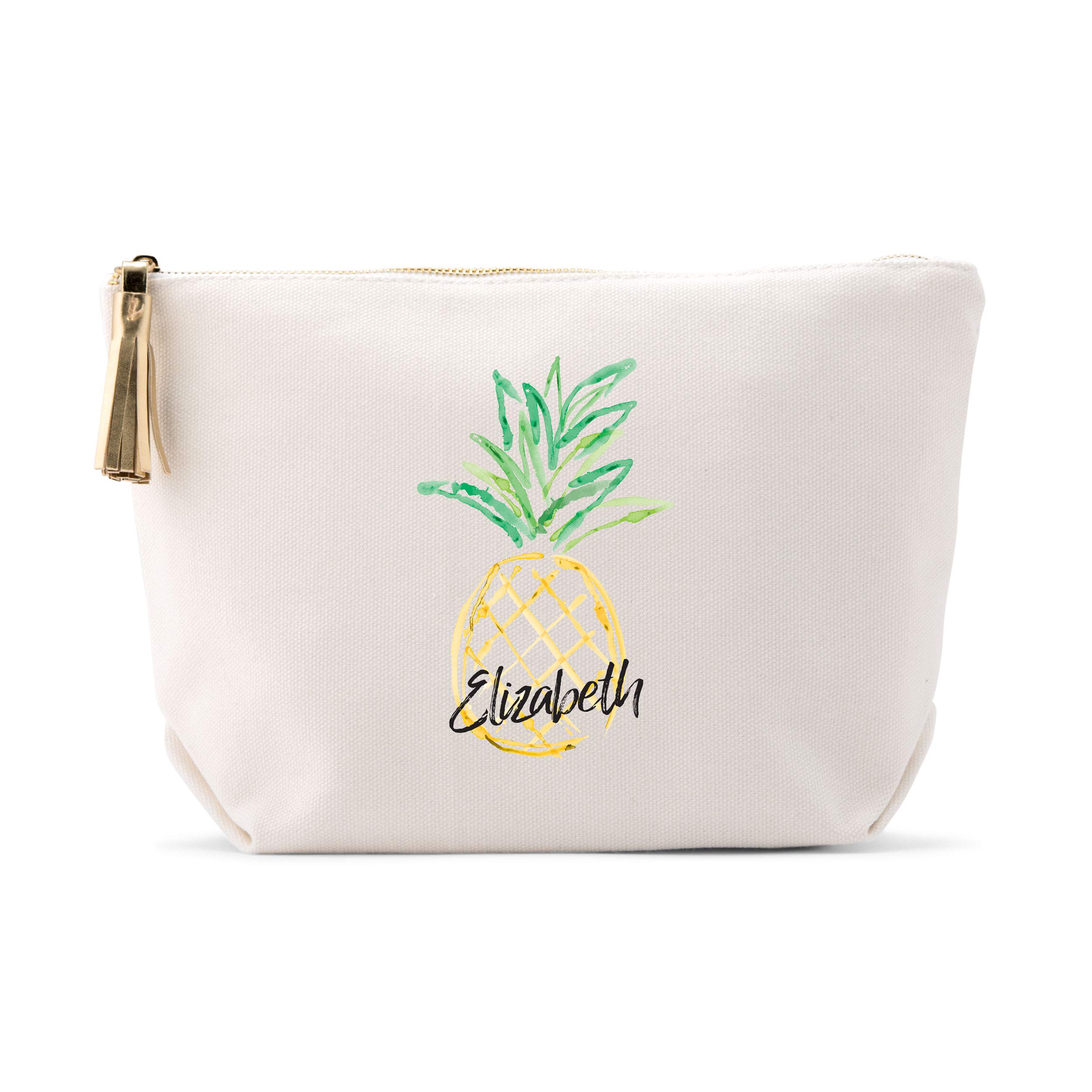 WEDDINGSTAR Large Personalized Canvas Makeup Bag - Pineapple White Design | Customizable Cosmetic Pouch for Bridal Party, Travel & Gift Giving