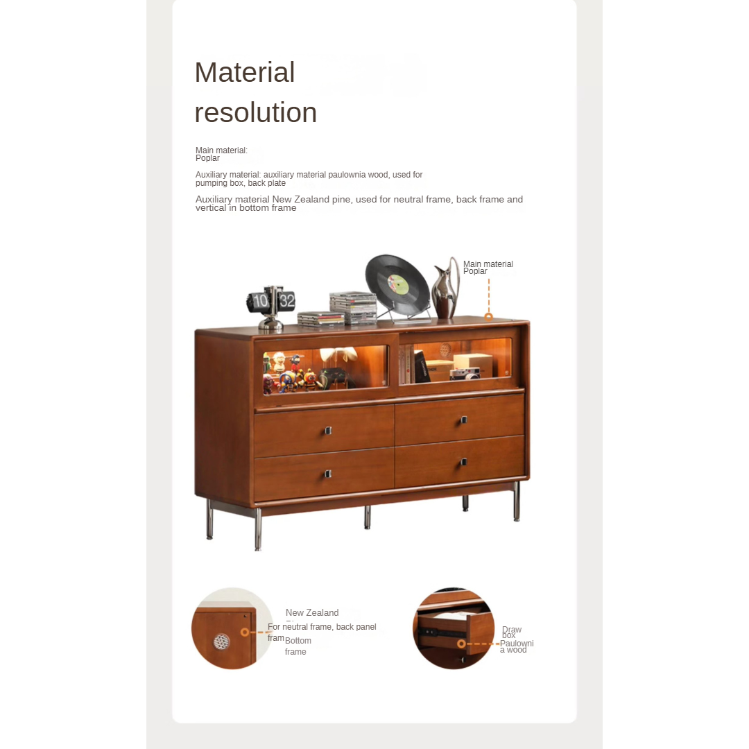 Bauhaus Style Poplar Solid Wood Cabinet with Storage Drawers - Perfect for Living Room, Bedroom & Office Organization