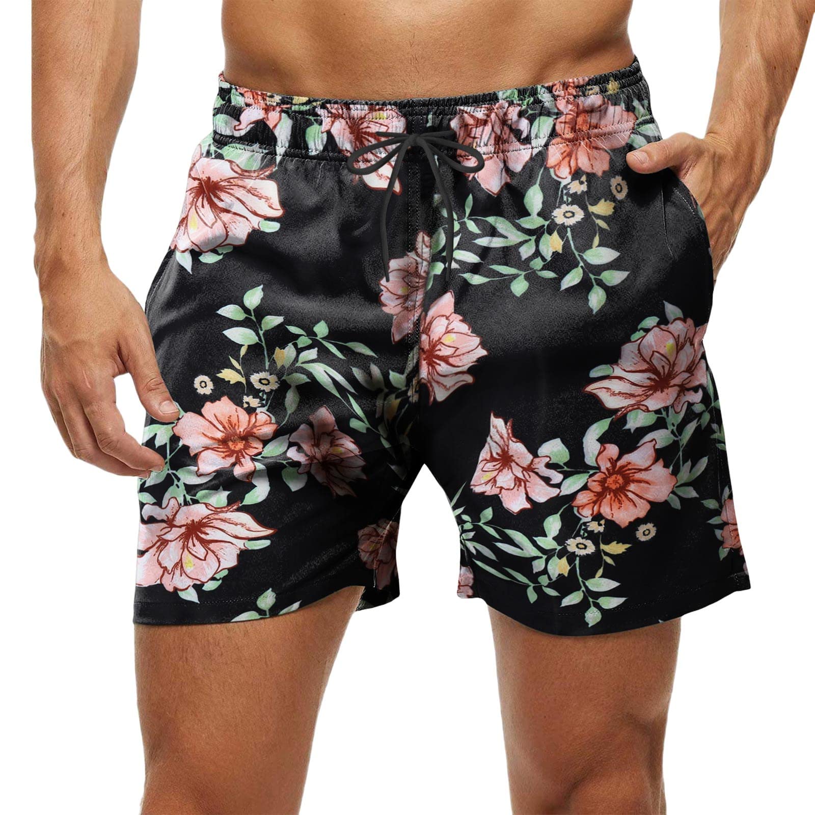 Beach Printed Swim Shorts for Men - Quick Dry Board Shorts with Matching Father & Son Outfit - Perfect for Summer Vacation, Pool Party & Family Beach Trips - Hot Pink