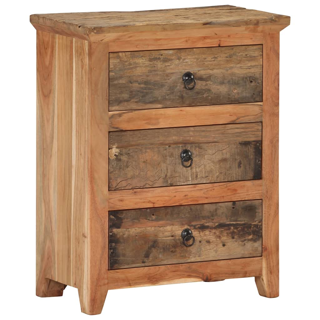 Industrial Side Storage Cabinet with Drawers - 23.6 x 13 x 29.5 Inches Solid Acacia & Reclaimed Wood Floor Standing Cupboard for Home Office, Bathroom, Living Room | Fast Shipping USA