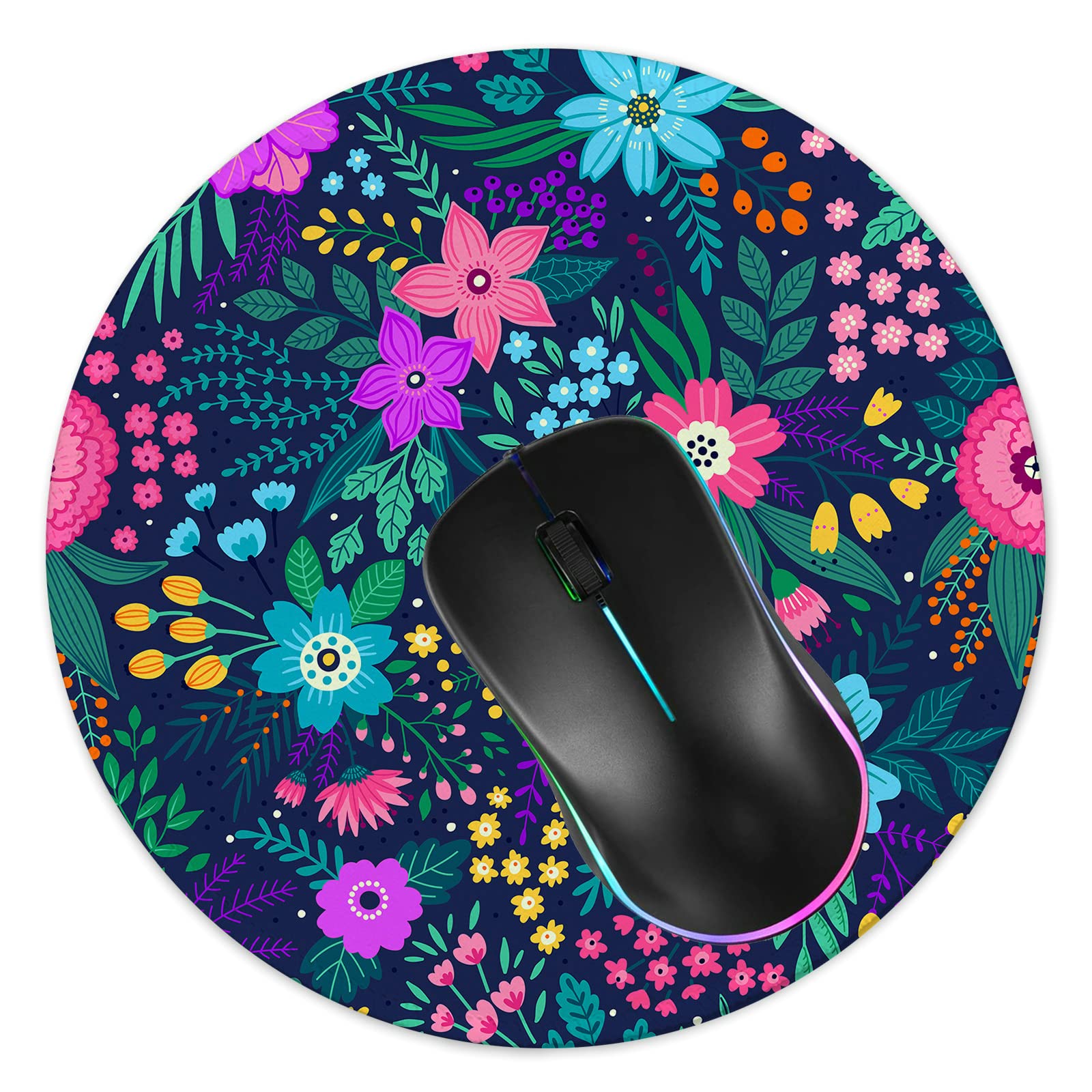 Premium Round Gaming Mouse Pad - Non-Slip Rubber Base with Stitched Edge (7.9 x 7.9 Inch) for PC, Laptop & Office - Floral Design for Gamers & Professionals - Perfect for Work, Gaming & Home Office Use