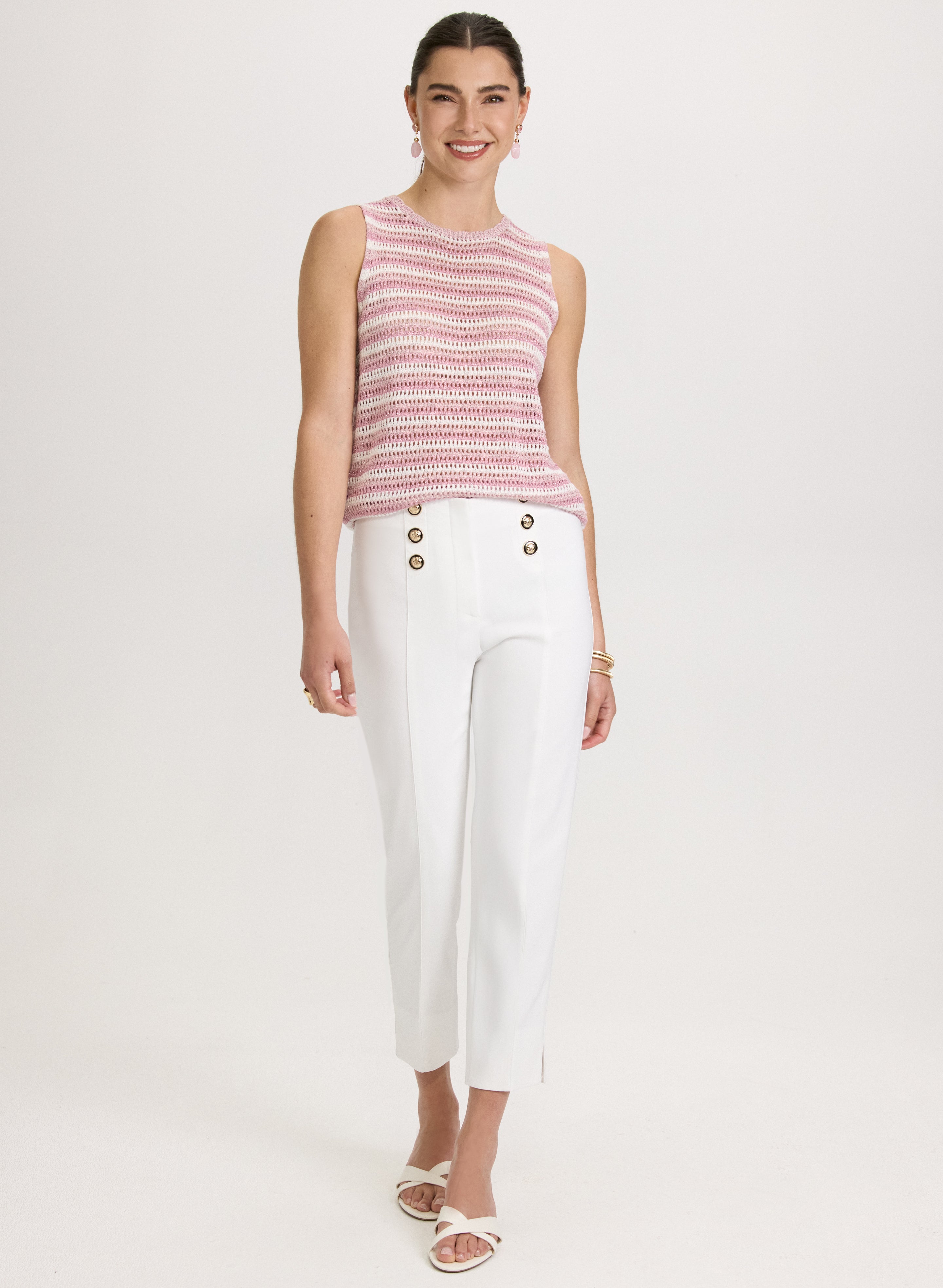 Emma Button Detail Pants for Women - High Waisted Stretch Comfortable Trousers | Perfect for Office, Casual Wear & Travel