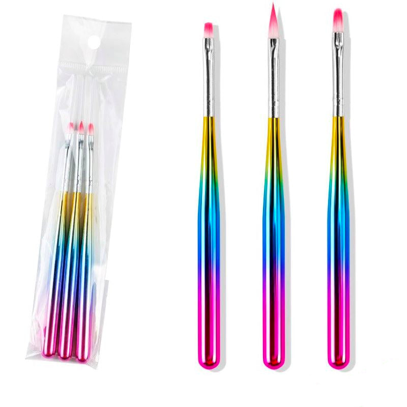 Professional Nail Art Design Brushes Set - 3pcs Rainbow Colors for Acrylic, Gel & Nail Polish - Perfect for DIY Manicure, Salon & Home Use