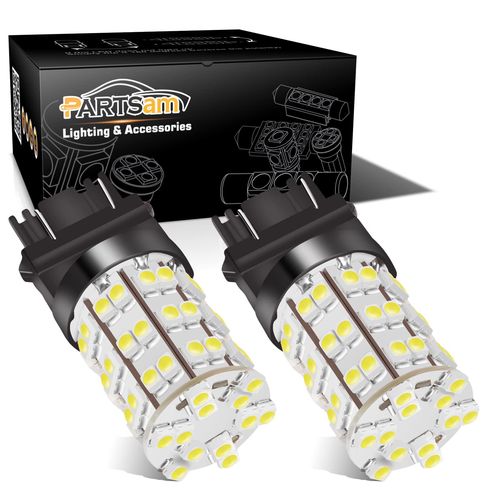 3157 3156 4114 LED Daytime Running Light Bulbs - 60LED 3528-SMD 6000K Xenon White Ultra Bright DRL Driving Lights for Cars (Pack of 2) - Perfect for Enhanced Visibility & Safety in Daytime Driving