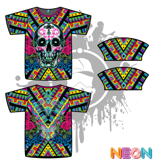 Tribal Skull Print Unisex Full Dye Jersey - Trendy Graphic Tee for Men & Women - Perfect for Streetwear, Concerts, and Casual Outfits