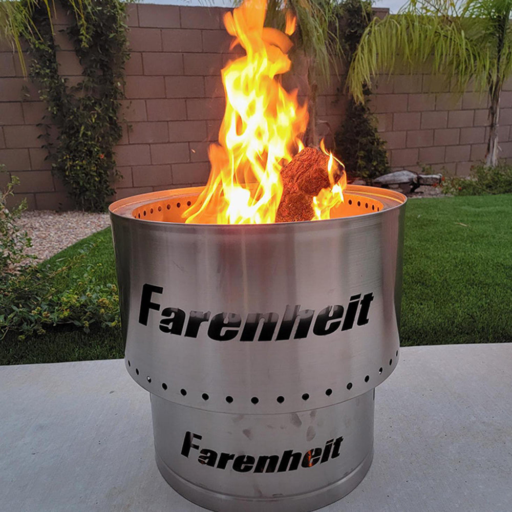 Fahrenheit Flare 17.5 Inch Smokeless Fire Pit - Silver Outdoor Patio Fire Pit for Backyard, Camping & Garden Gatherings