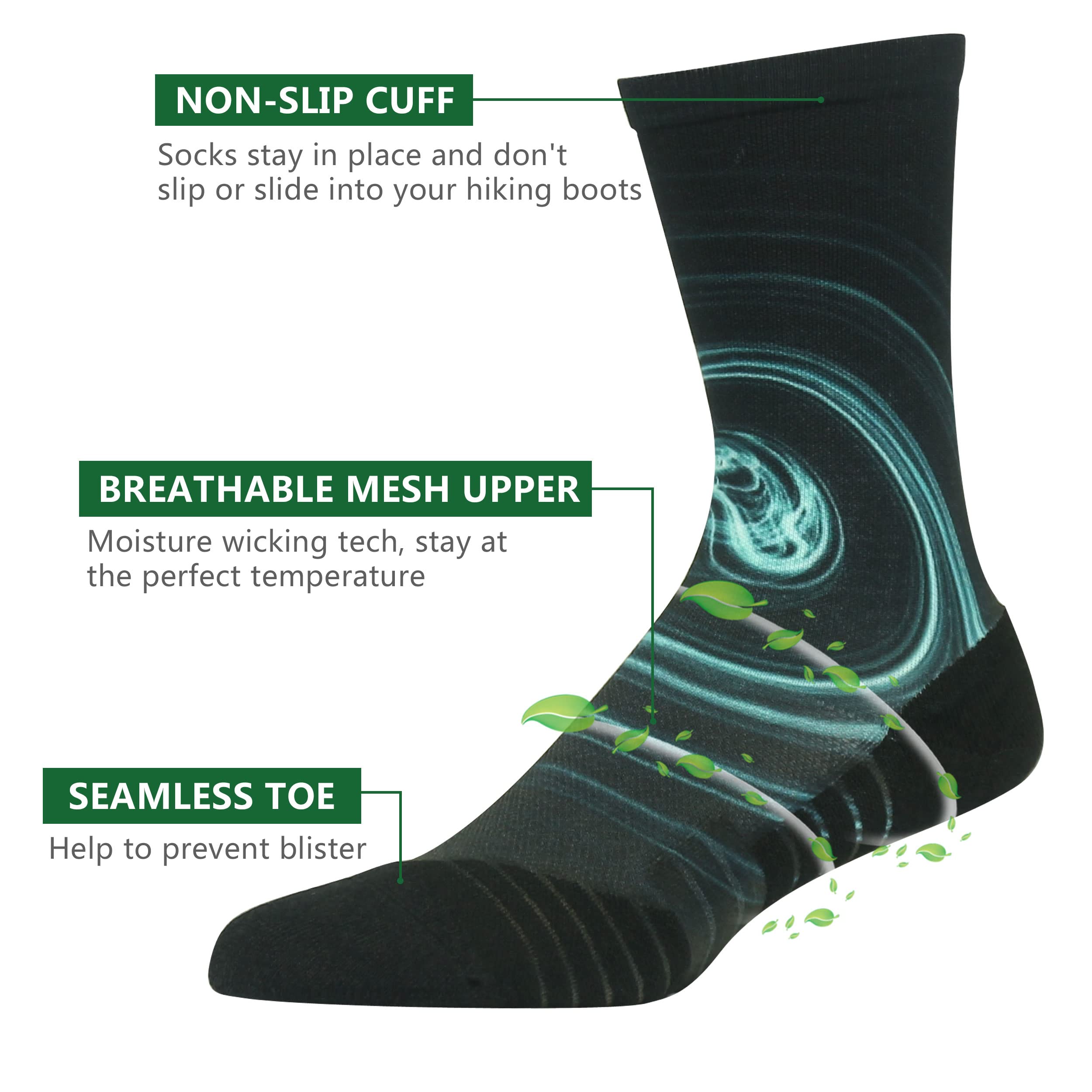 Premium Hiking Socks for Women & Men - Fashion Digital Print Athletic Crew Socks (6-7 Pairs Pack) - Perfect for Outdoor Adventures, Running & Sports Activities