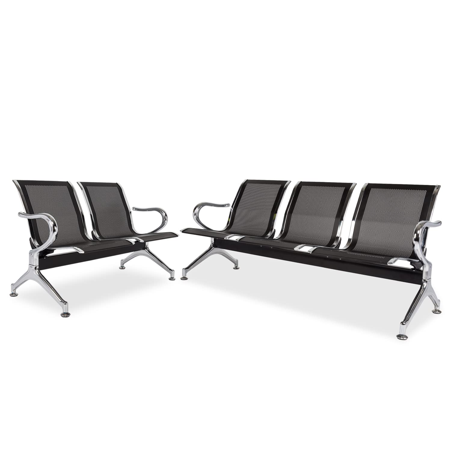 Kinbor Office Guest Chairs - 5-Piece Set Black Waiting Room Reception Chairs for Office, Lobby, Airport, Bank, Clinic & Salon | Durable Commercial Seating Furniture for Waiting Areas & Reception Spaces