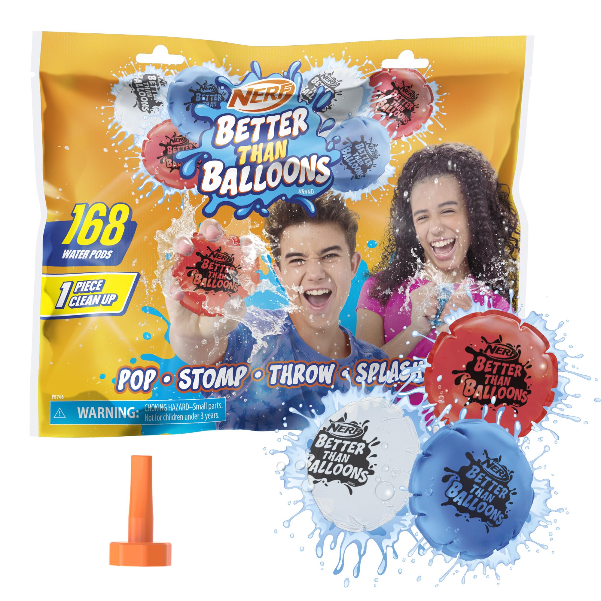 NERF Better Than Balloons Water Blaster Toy Set - 168 Water Pods for Outdoor Summer Fun | Easy Cleanup | Backyard Water Games for Kids Ages 3+ | Perfect Birthday Gift & Pool Party Activity (Amazon Exclusive)