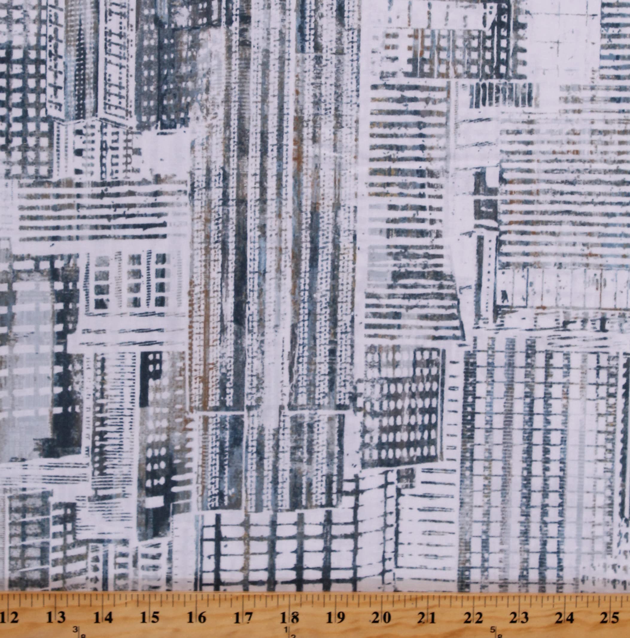 Cotton Fabric Print by The Yard - Downtown City Skyline with Daytime Busy Streets & Lights (D476.55) - Perfect for Quilting, Upholstery, DIY Home Decor & Fashion Projects
