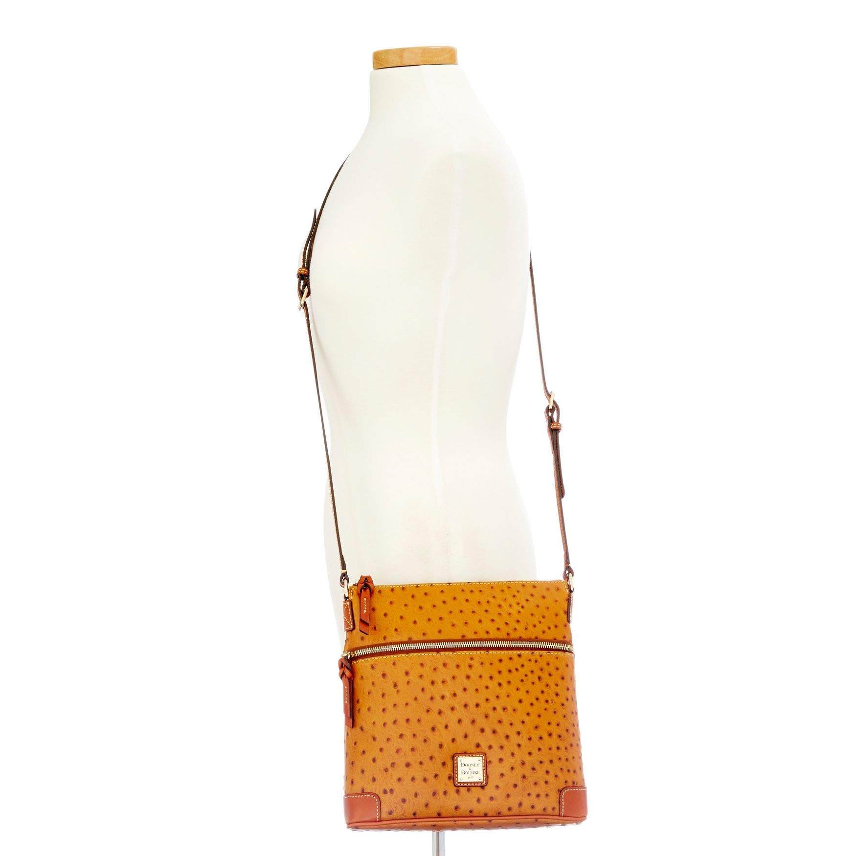 Dooney & Bourke Genuine Ostrich Embossed Leather Crossbody Bag in Tan | Stylish Women's Shoulder Purse for Everyday Use, Travel & Shopping