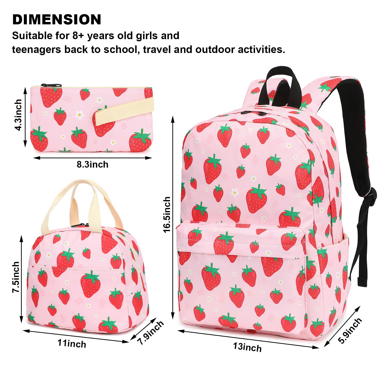 **Girls School Backpack Set for Teens & Kids - Waterproof Bookbag with Lunch Box & Pencil Case - Perfect for School, Travel & Daily Use**