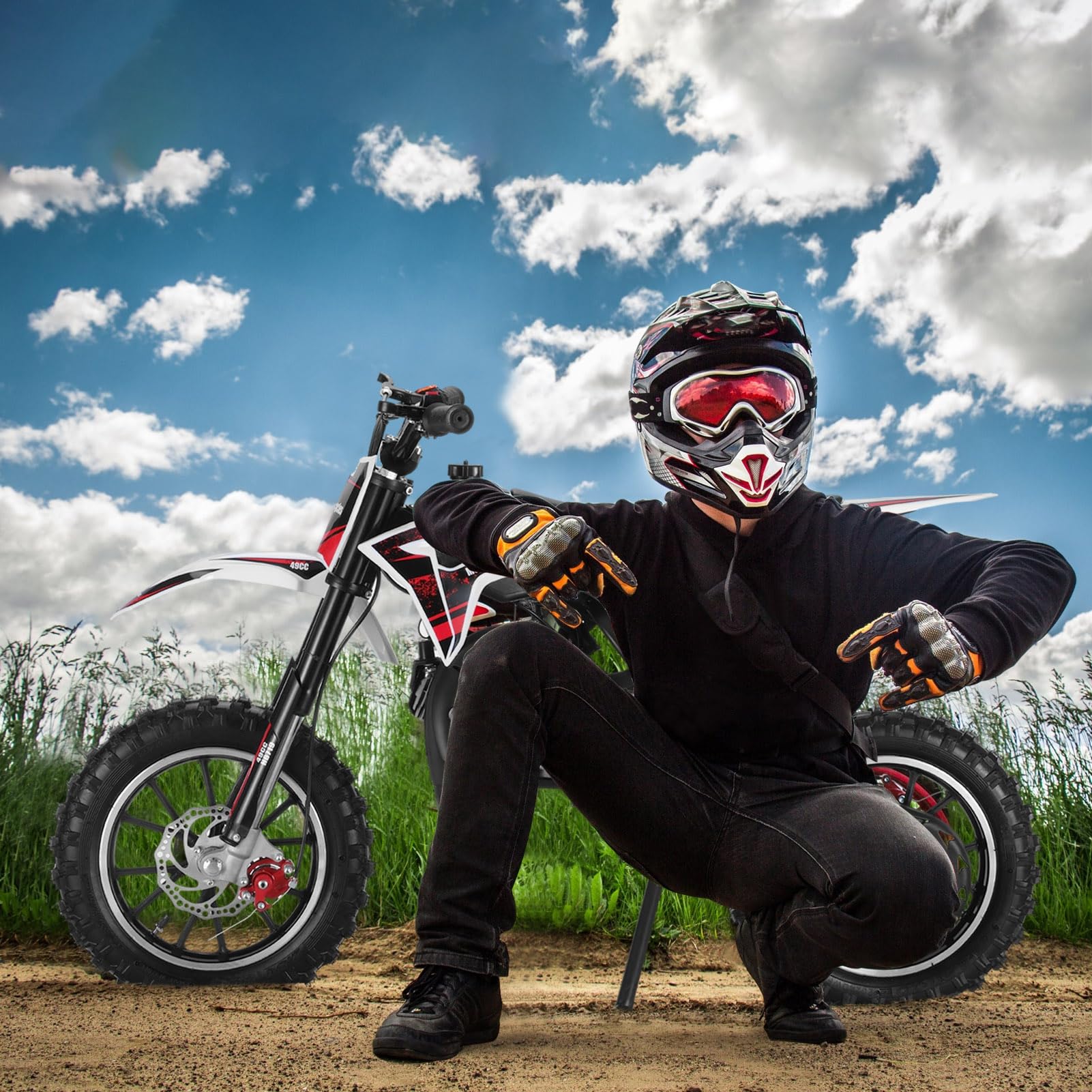 50CC Gas Powered 2-Stroke Mini Dirt Bike for Kids & Adults - 25 MPH Off-Road Motorcycle with Pull Start & 10