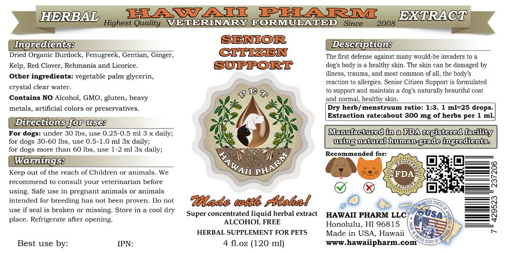 HawaiiPharm Senior Citizen & Pet Support - Alcohol-Free Herbal Liquid Extract Supplement for Elderly & Veterinary Care (2x32 oz) - Supports Joint Health & Mobility for Aging Adults & Pets