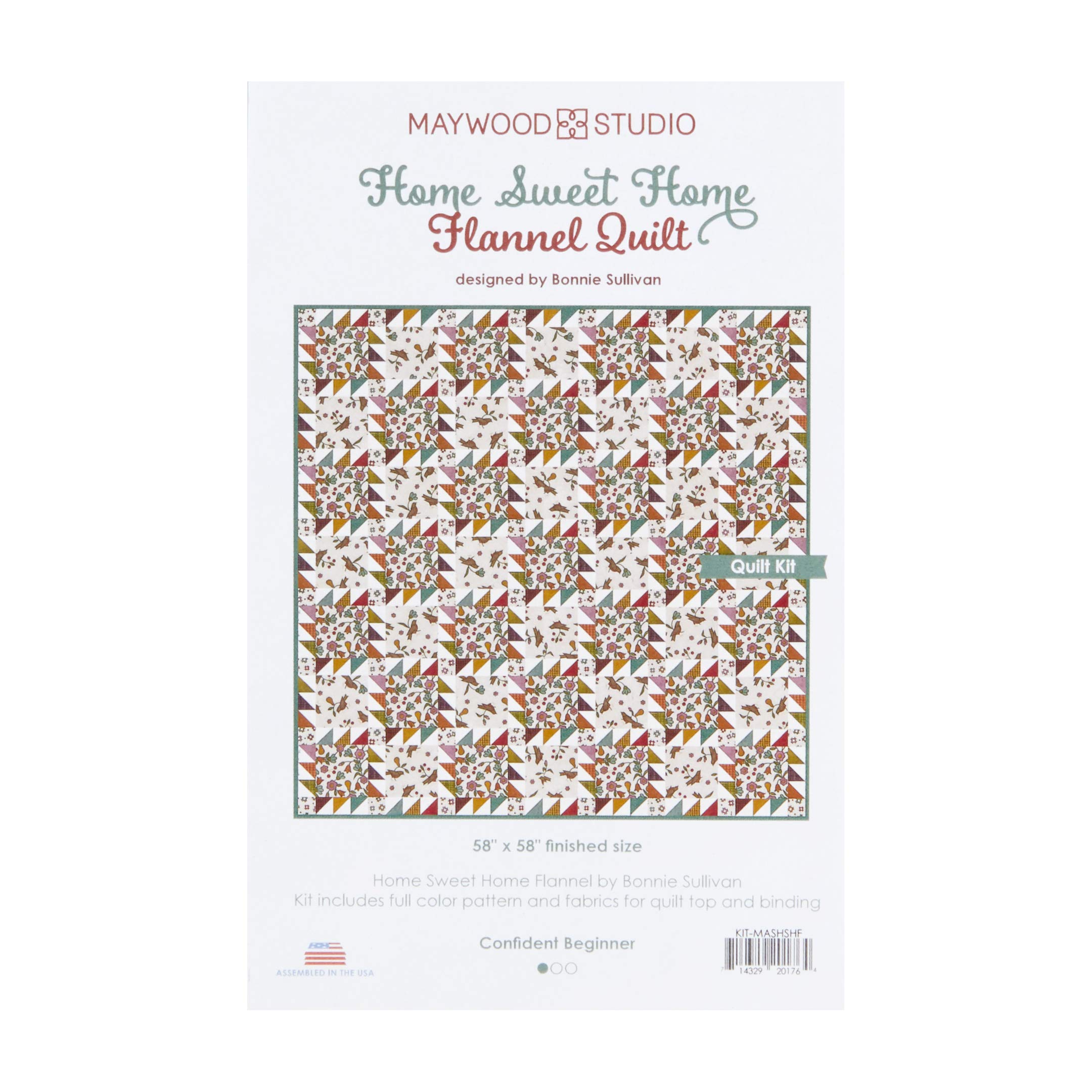 Maywood Studio Kit Home Sweet Home Flannel Quilt Kit - Cozy DIY Quilting Set for Bedroom & Living Room - Perfect for Winter Warmth & Home Decor Gifts