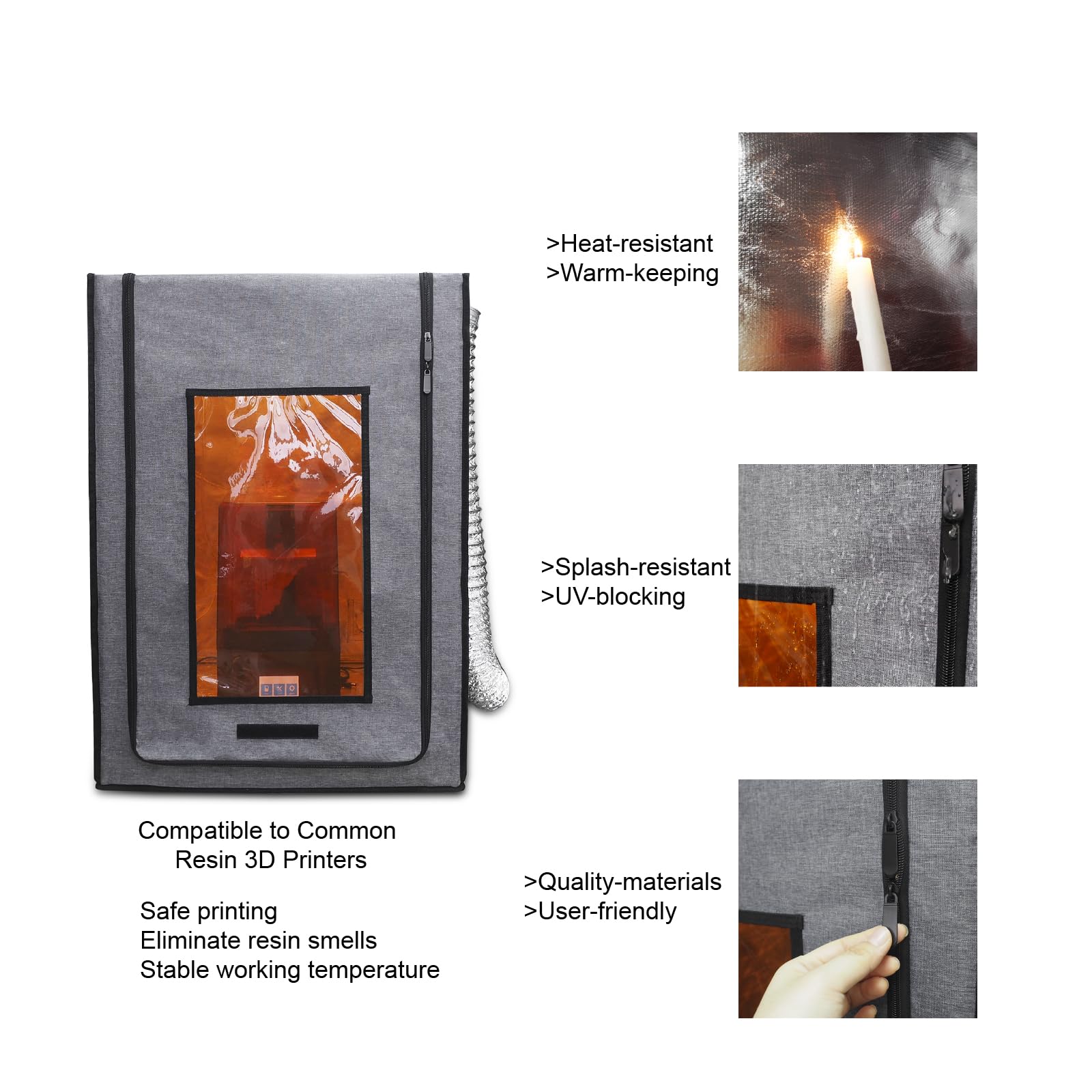Fireproof Resin 3D Printer Enclosure with Ventilation System - UV Blocking Window, 12V Fan & Pre-Installed Vent Pipe for Odor & Fume Extraction - Insulated Warm Chamber for LCD 3D Printing - Perfect for Home Studios & Small Workshops