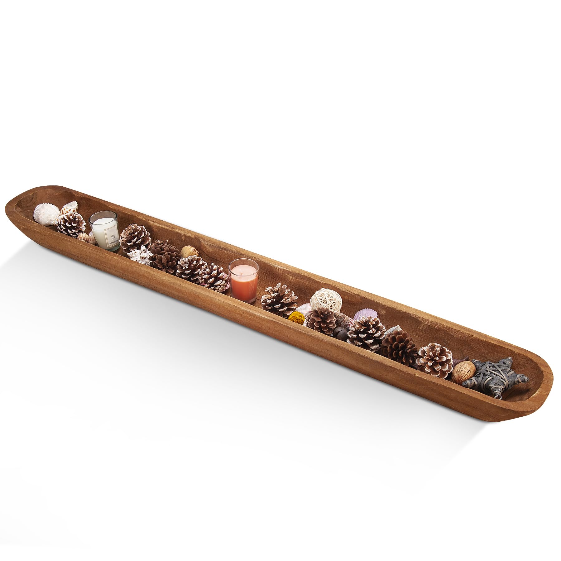 **Athaliah 40 Inch Hand Carved Rustic Wooden Dough Bowl – Vintage Long Wooden Tray for Table Centerpiece, Farmhouse Decor, Dining Room & Kitchen Decoration – Perfect for Rustic Weddings, Holiday Displays & Farmhouse Styling**