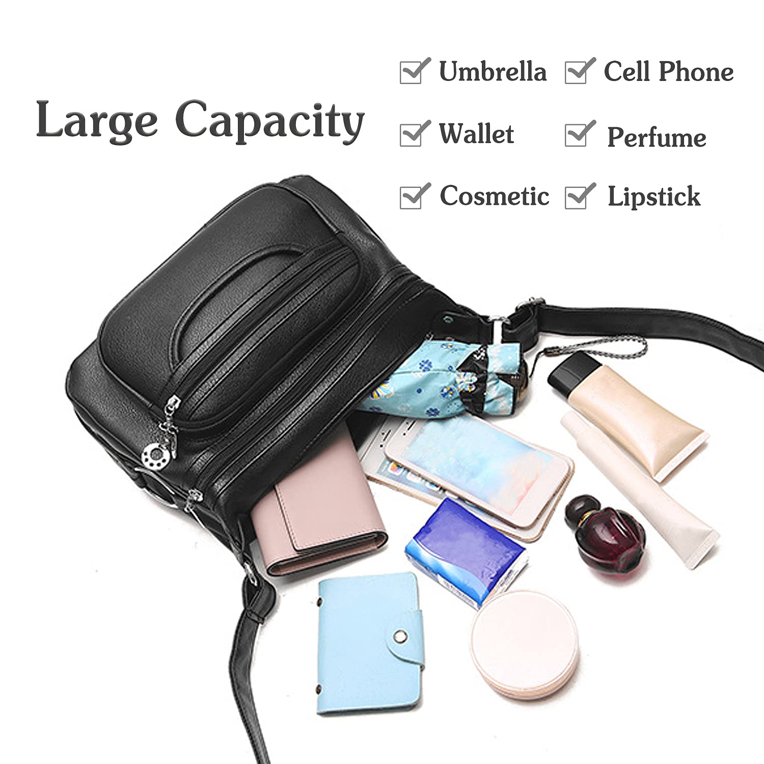 PORRASSO Women's Crossbody Bag with Multiple Pockets - Waterproof Shoulder Messenger Purse for Travel, Work & Daily Use