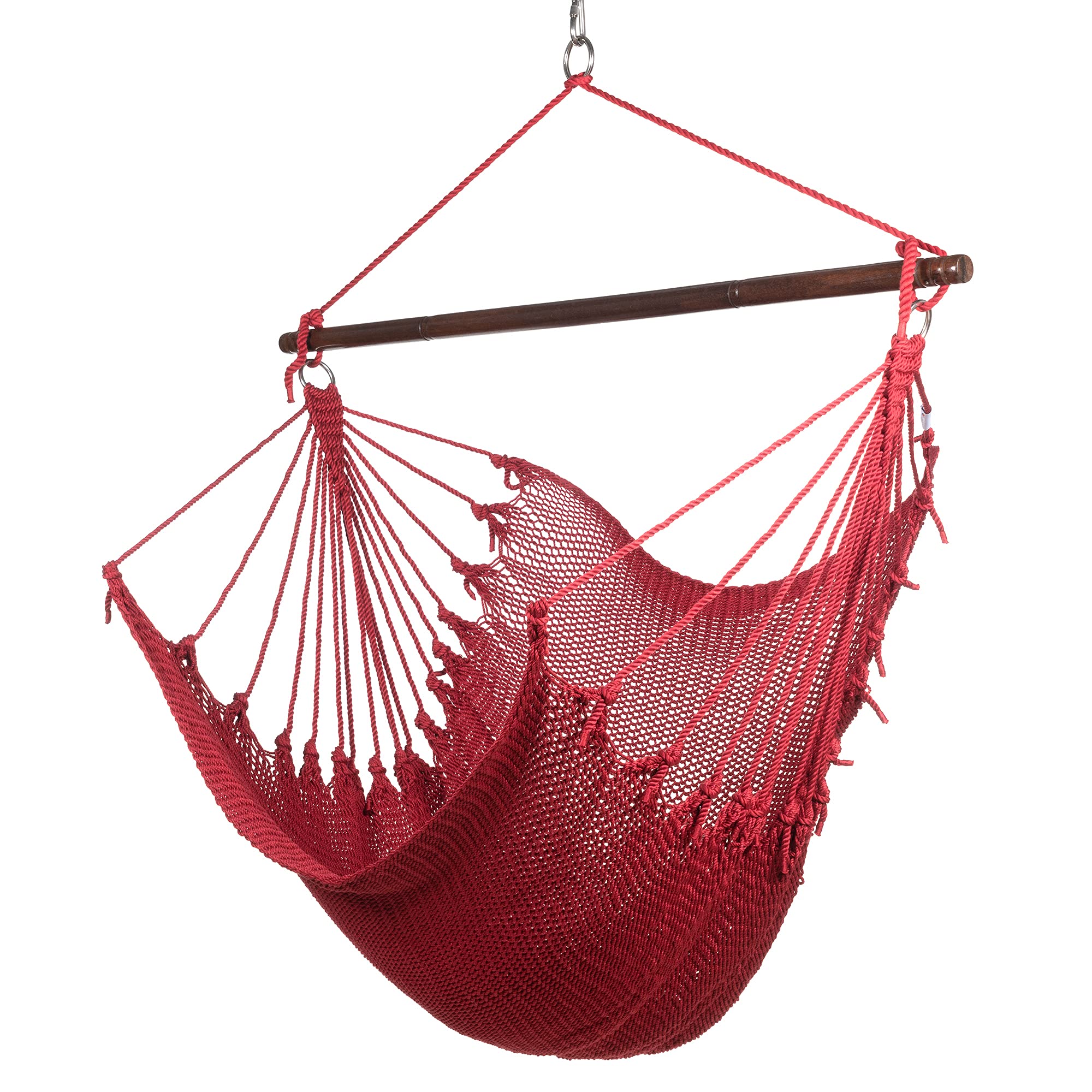 Jumbo Caribbean Hammock Chair with Footrest - 55 Inch Oversized Hanging Swing Chair - Soft-Spun Polyester Fabric - Red Relaxation Chair for Indoor/Outdoor Use - Perfect for Patio, Garden, Balcony & Backyard Lounging
