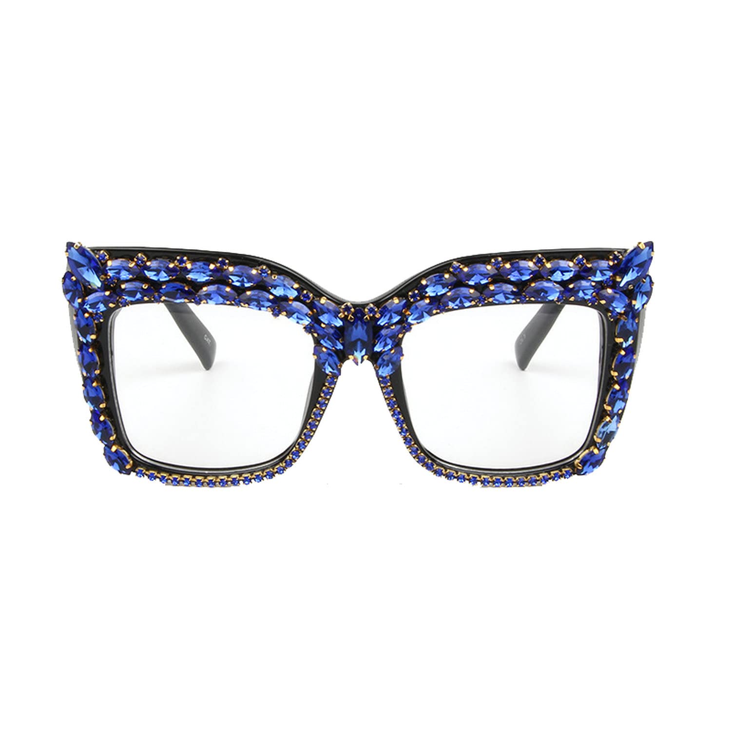 Luxury Rhinestone Cat Eye Glasses for Women - Oversized Diamond Frame Blue Eyeglasses | Fashion Accessories for Parties, Weddings & Evening Events